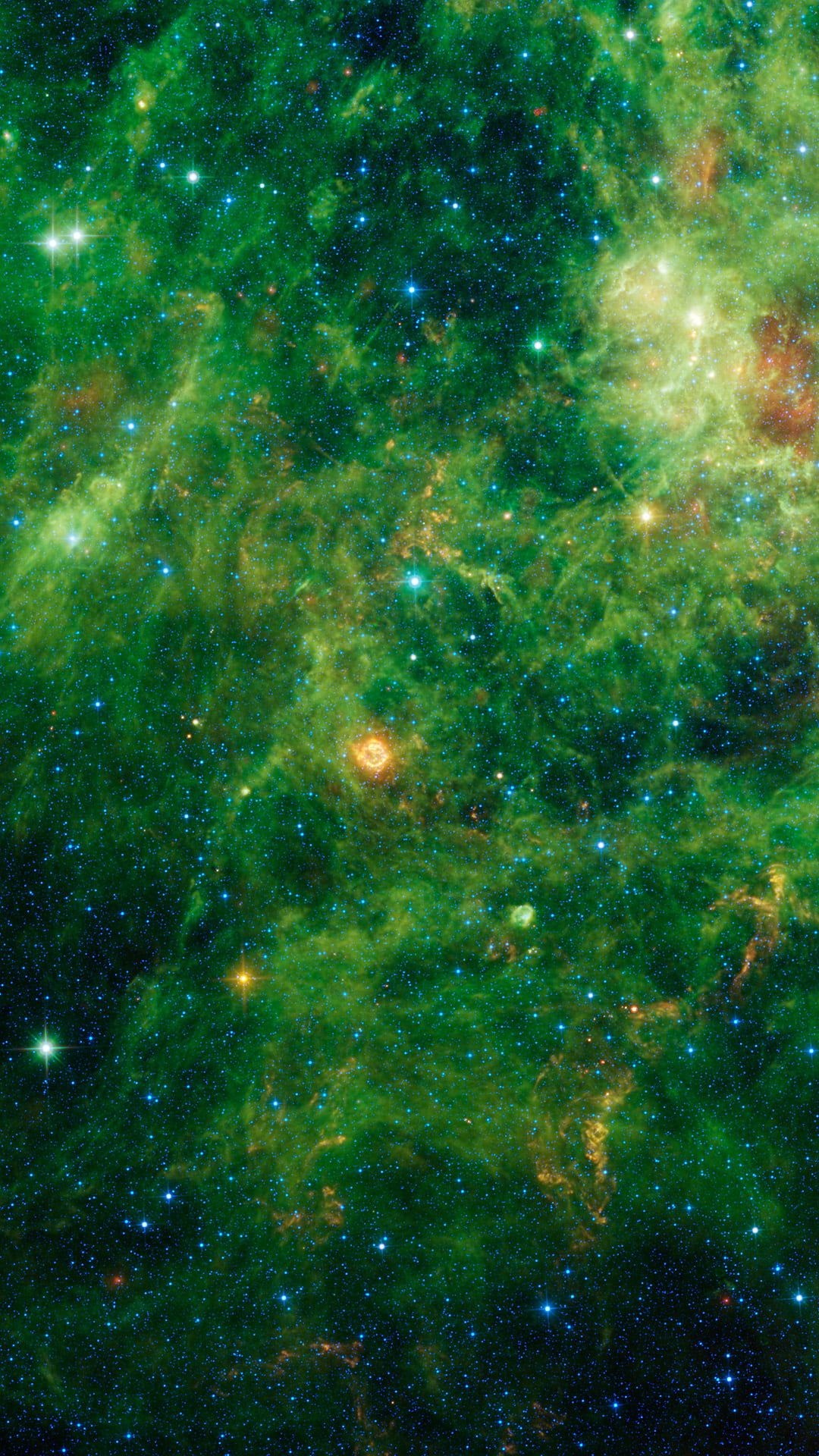 Green Nebula: Formation of gas in the middle of the galaxy, Red Giants and Supernova. 1080x1920 Full HD Background.