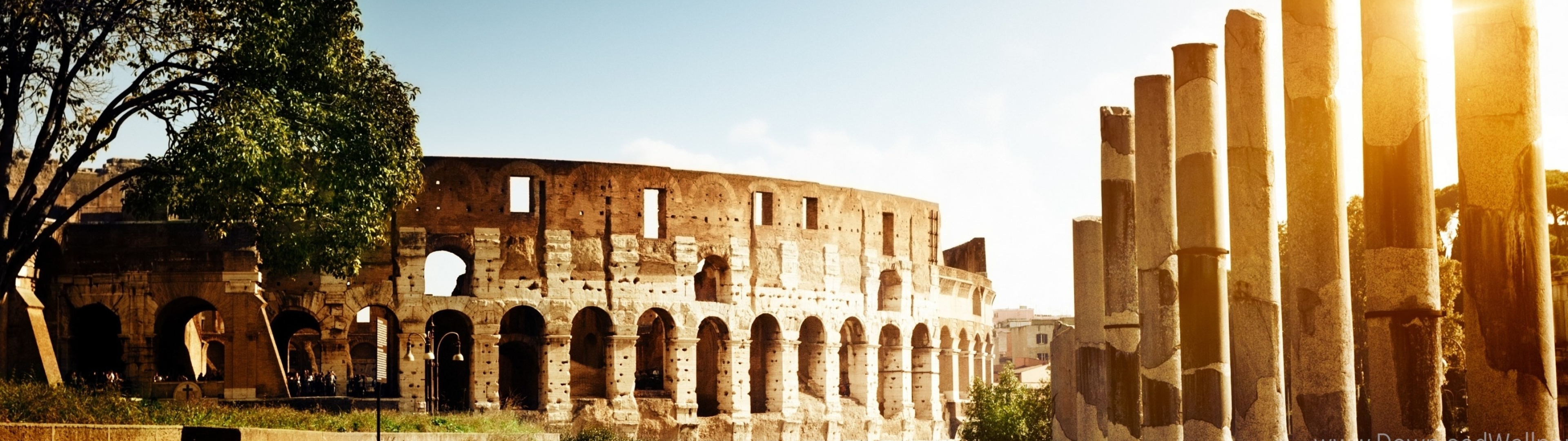 Colosseum wallpaper, Breathtaking view, Rome's beauty, Visual masterpiece, 3840x1080 Dual Screen Desktop