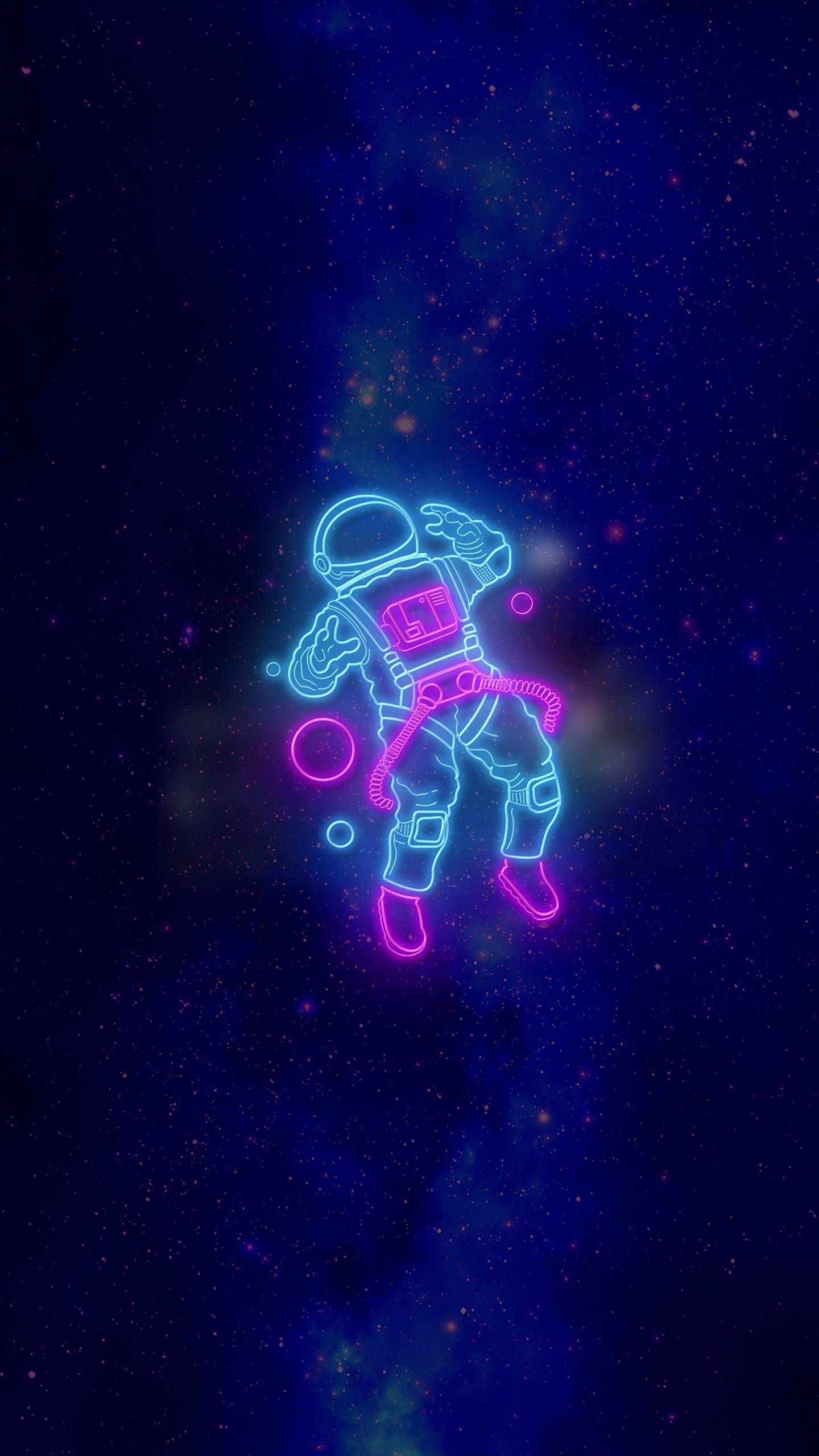 Astronaut, Neon Abstract Wallpaper, 1440x2560 HD Phone