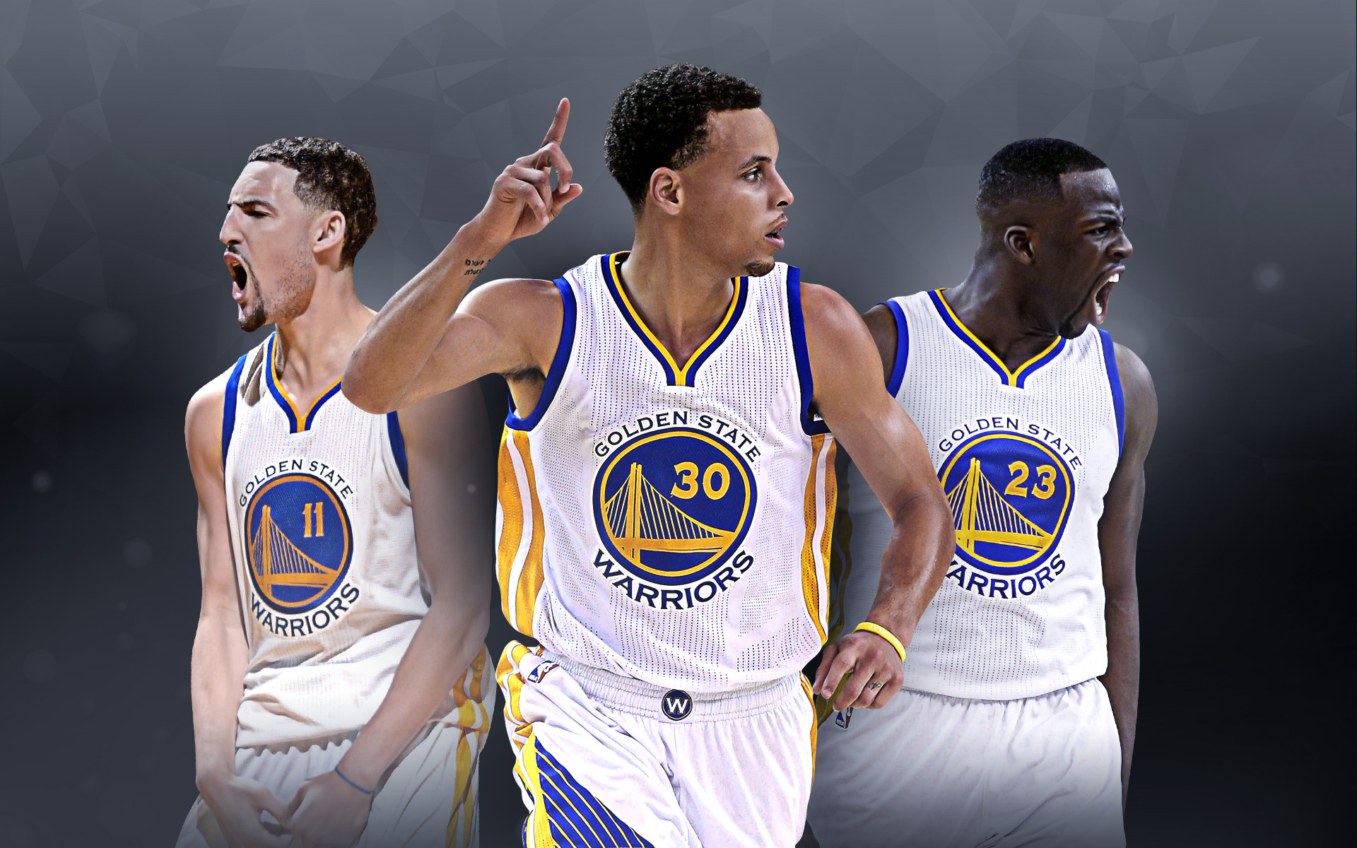 Golden State Warriors: Steph Curry, Klay Thompson, Draymond Green, NBA basketball. 1920x1200 HD Background.