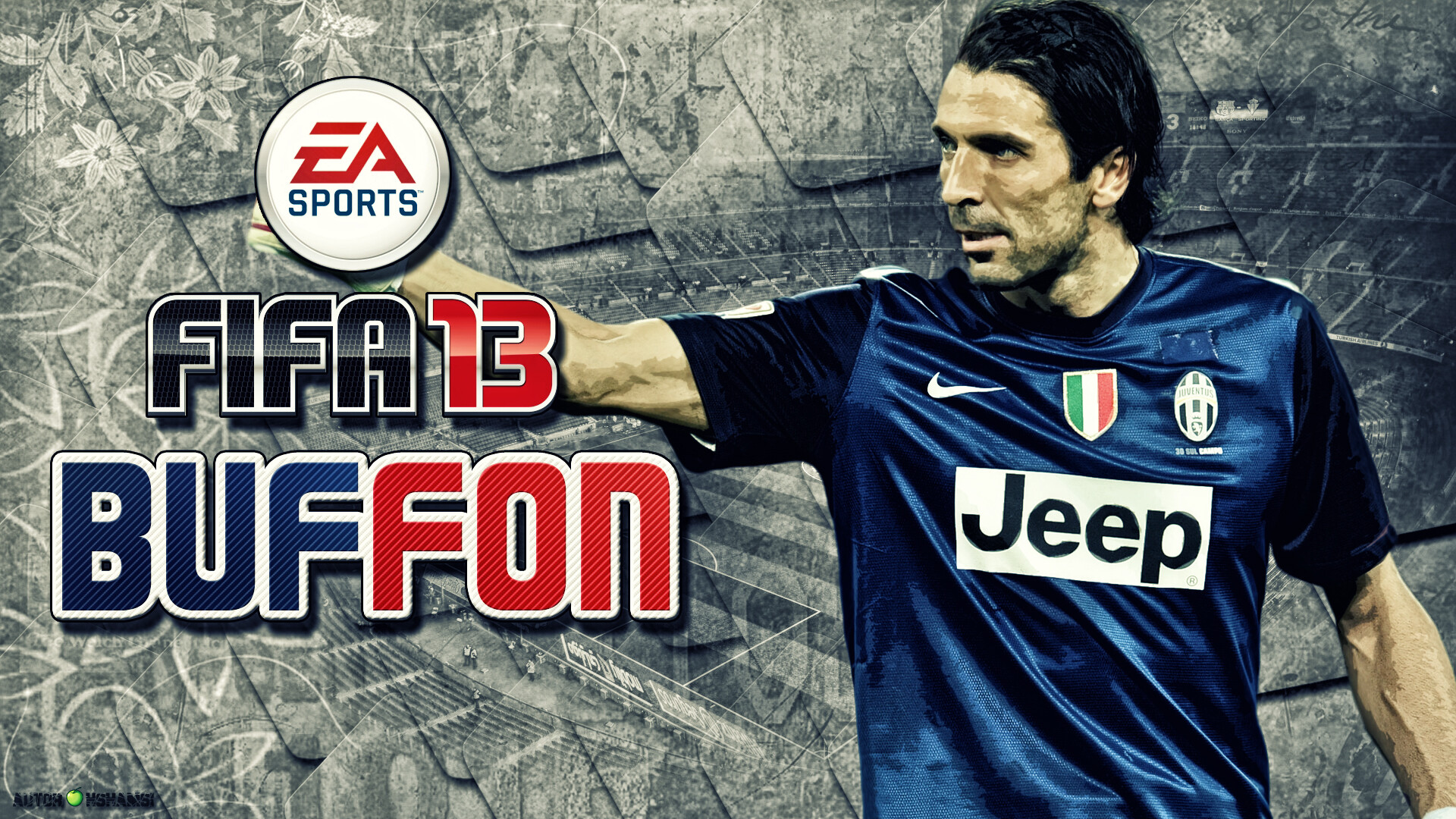 Gianluigi Buffon: FIFA 13, A football simulation video game published by Electronic Arts worldwide under the EA Sports label. 1920x1080 Full HD Background.