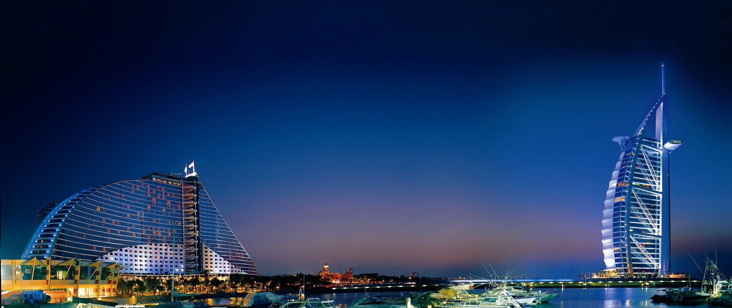 Burj al Arab, Dubai night view, 2560x1080 Dual Screen Desktop