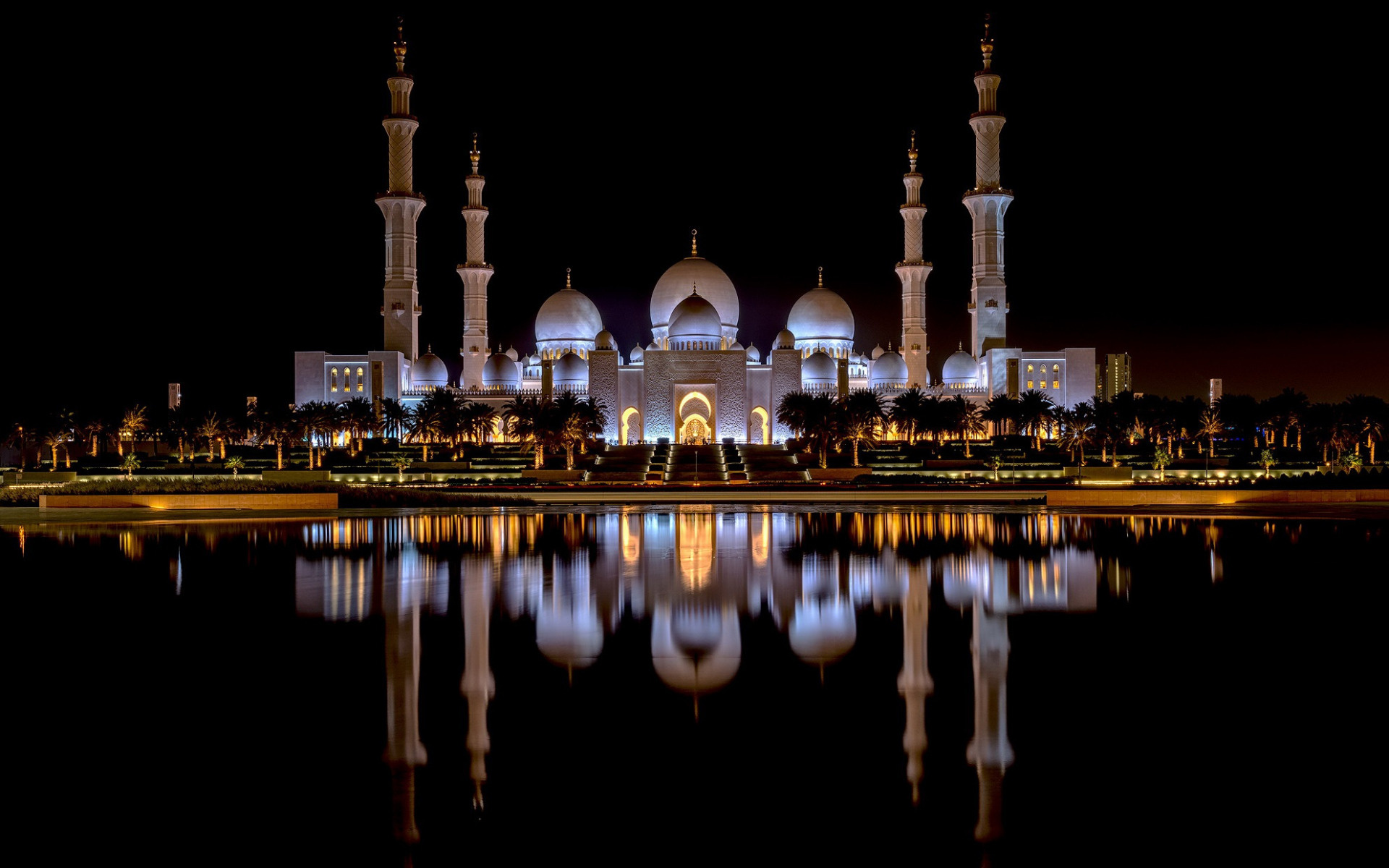 Abu Dhabi, Sheikh Zayed Mosque, Night view, Landmark, 1920x1200 HD Desktop