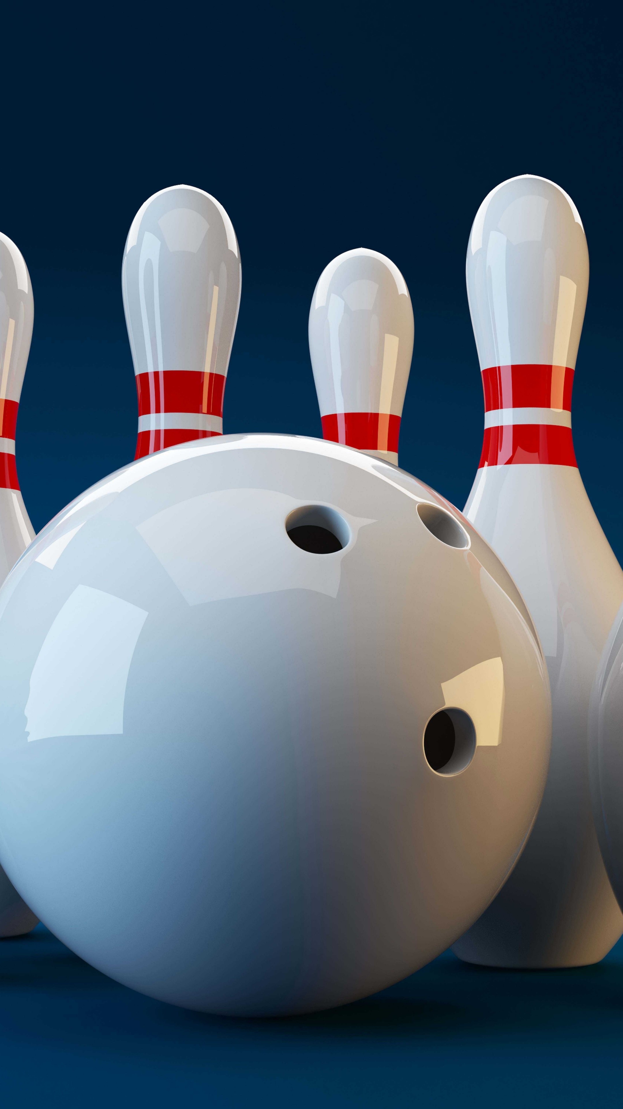 Bowling: A game which goal is to knock down the pins set at the end of the board-less track, Ball. 2160x3840 4K Wallpaper.