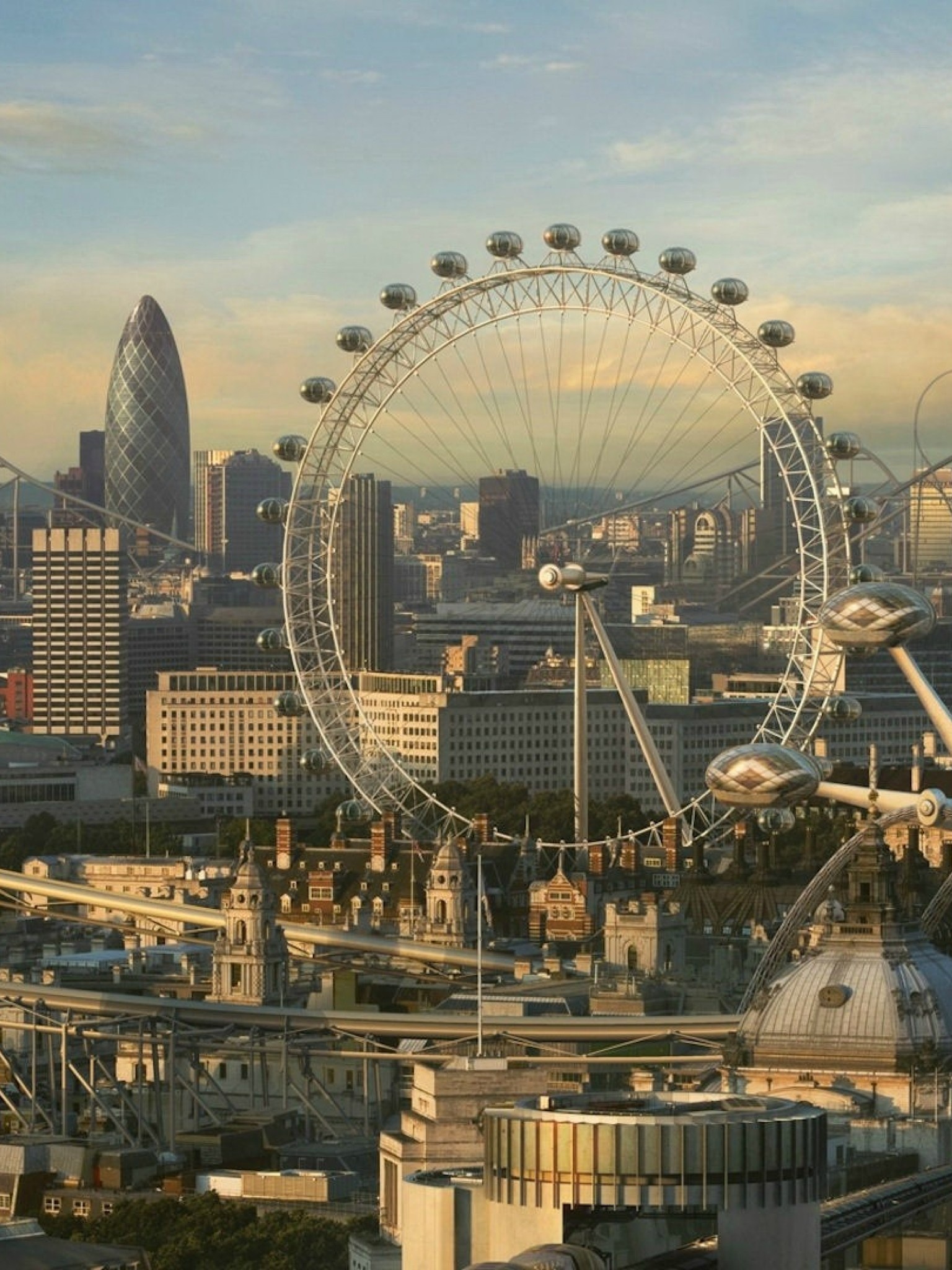 London: Futuristic, Buildings, Cityscape, Ferris wheel, English capital. 1540x2050 HD Background.