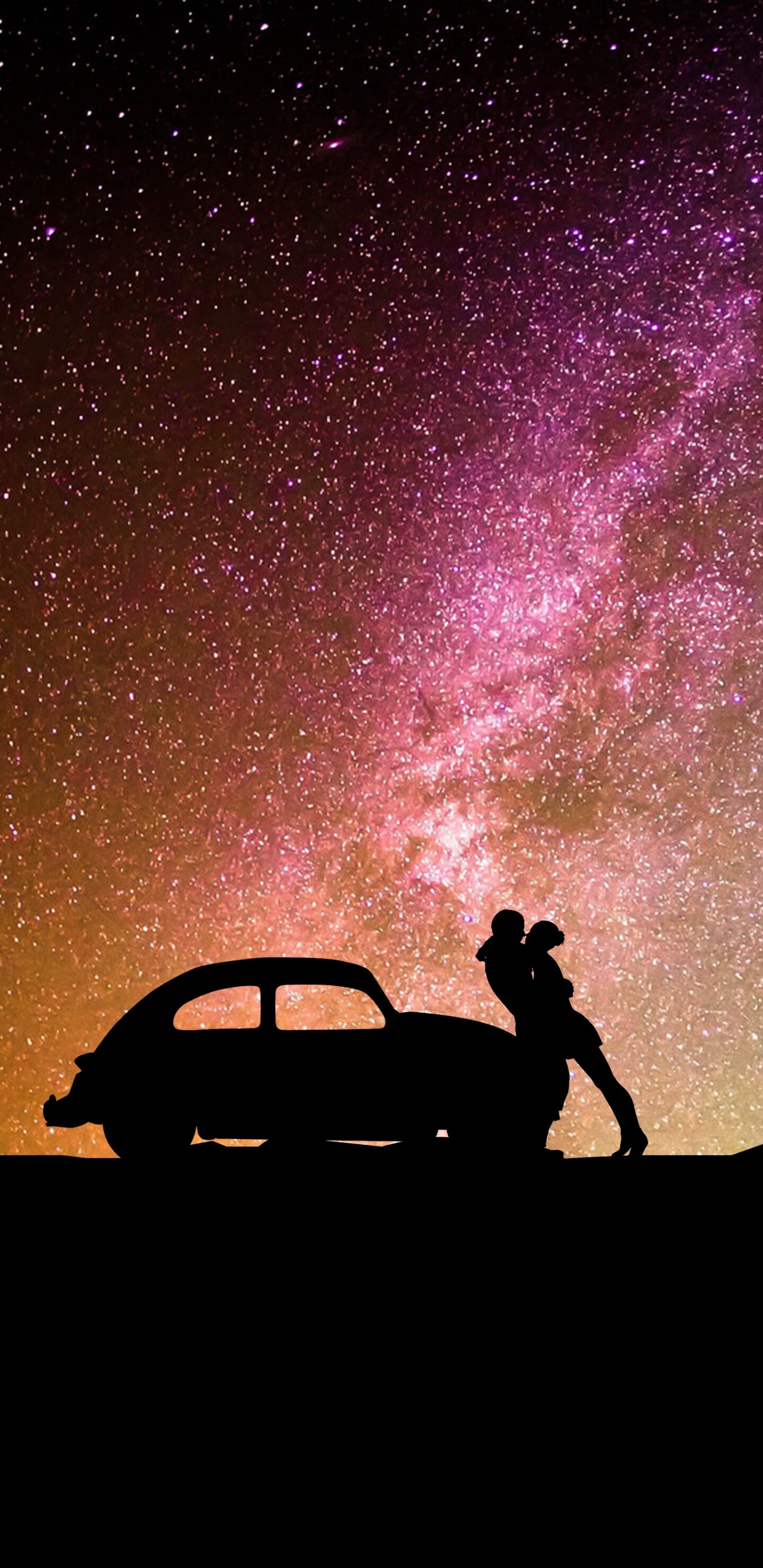 Milky way car hug, Samsung Galaxy S8 wallpaper, Breathtaking view, Celestial romance, 1440x2960 HD Phone