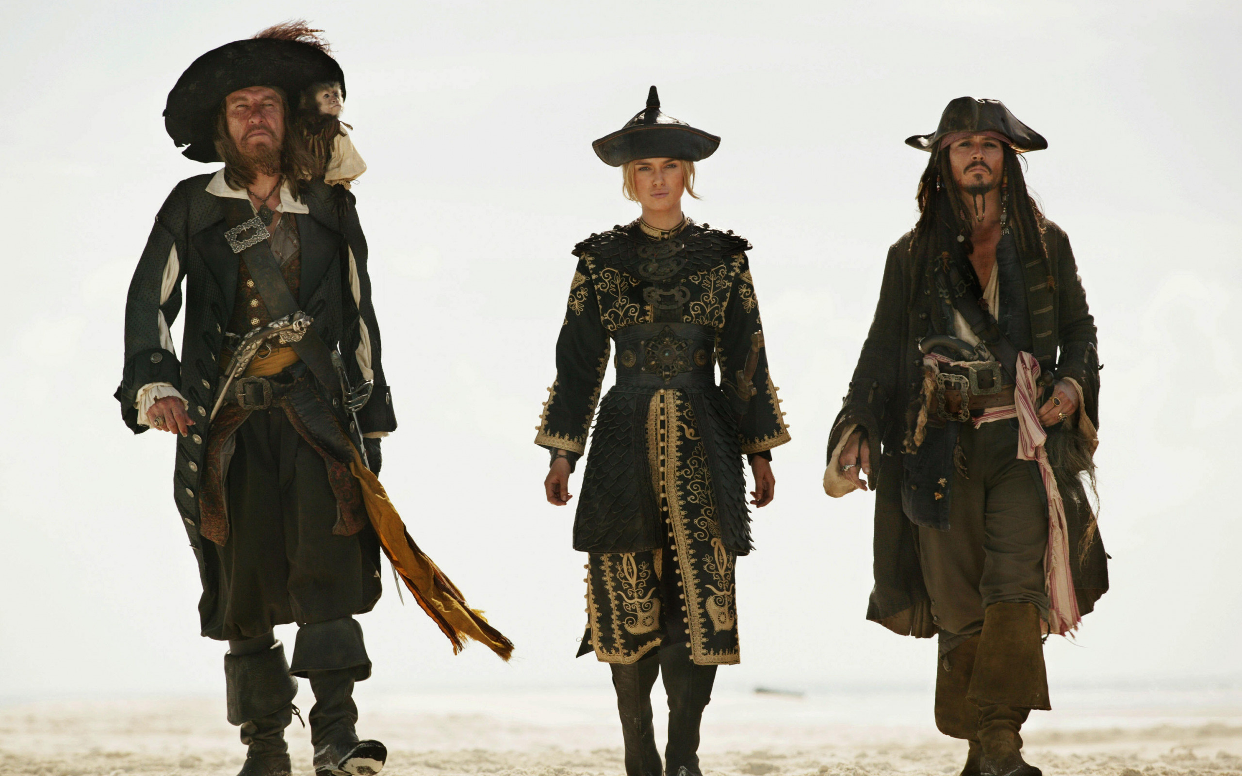 Barbossa, Jack Sparrow, Elizabeth Swann, Movie scene, 2560x1600 HD Desktop