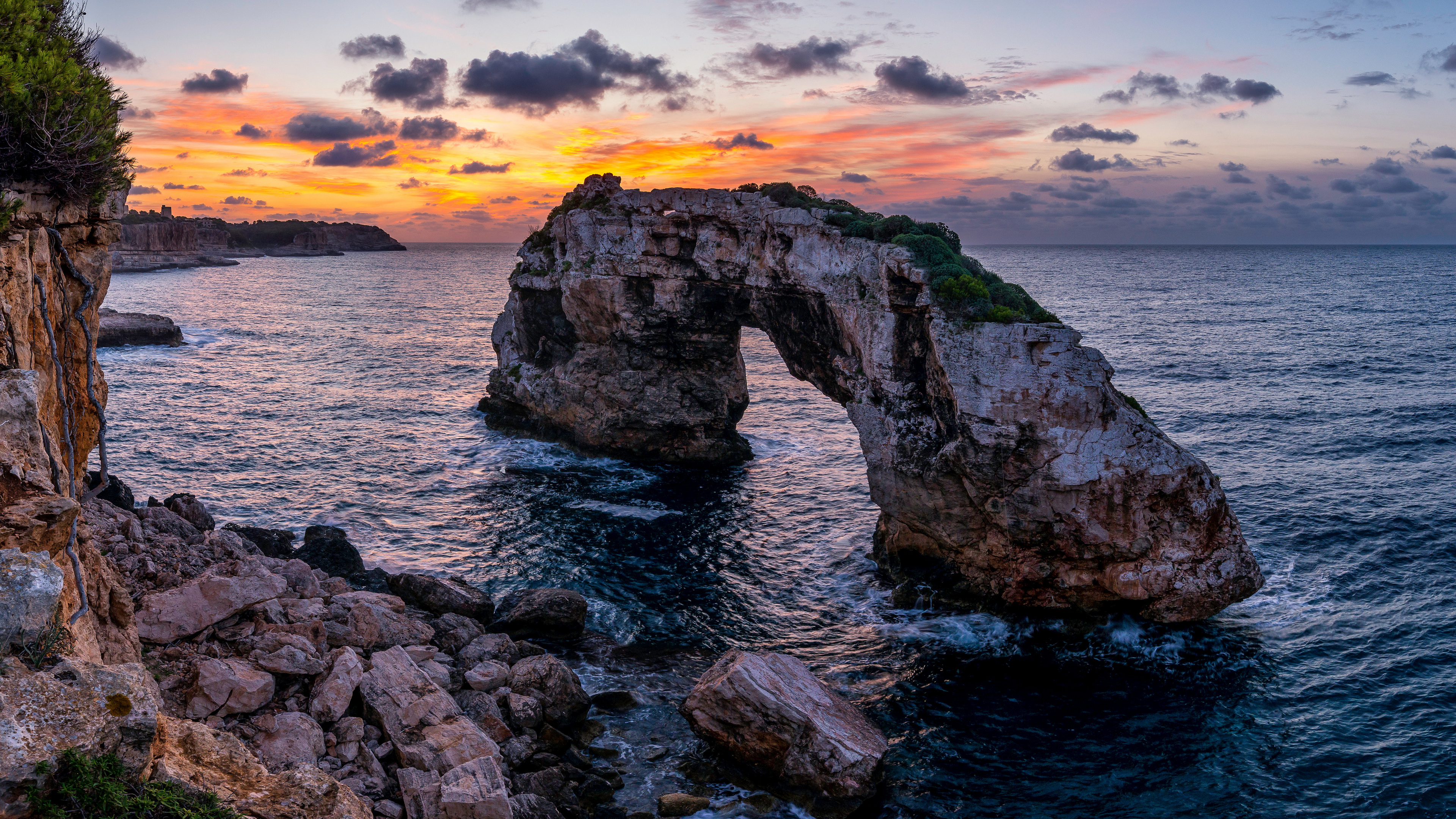 Spain Mallorca sky, Arch rock coast, Sea clouds island, 3840x2160 4K Desktop