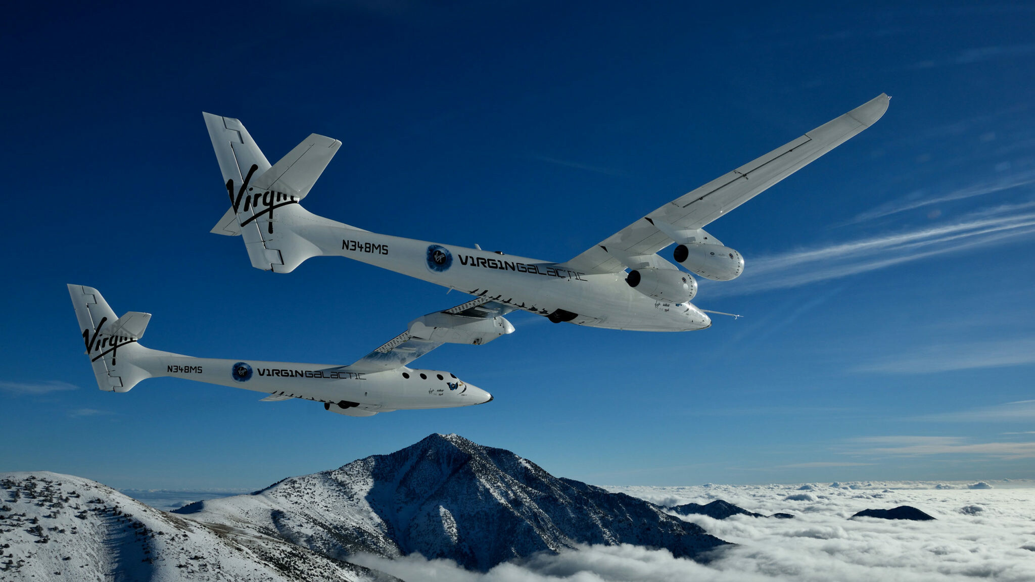 Virgin Galactic: VSS Unity, A SpaceShipTwo-class suborbital rocket-powered crewed spaceplane. 2050x1160 HD Background.
