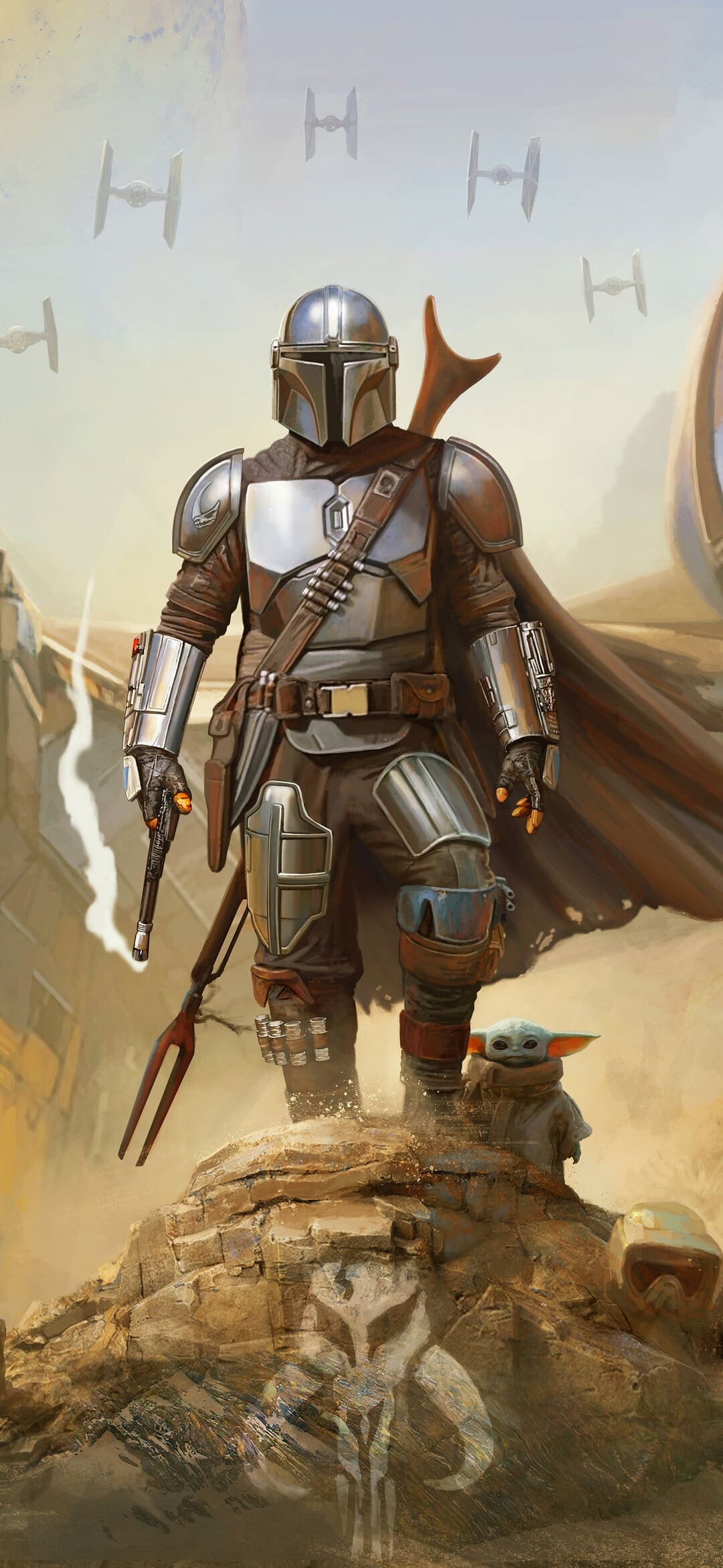 The Mandalorian: A lone mysterious gunfighter plies his trade deep in the galaxy’s outer reaches far from the activity of the New Republic. 1080x2340 HD Wallpaper.