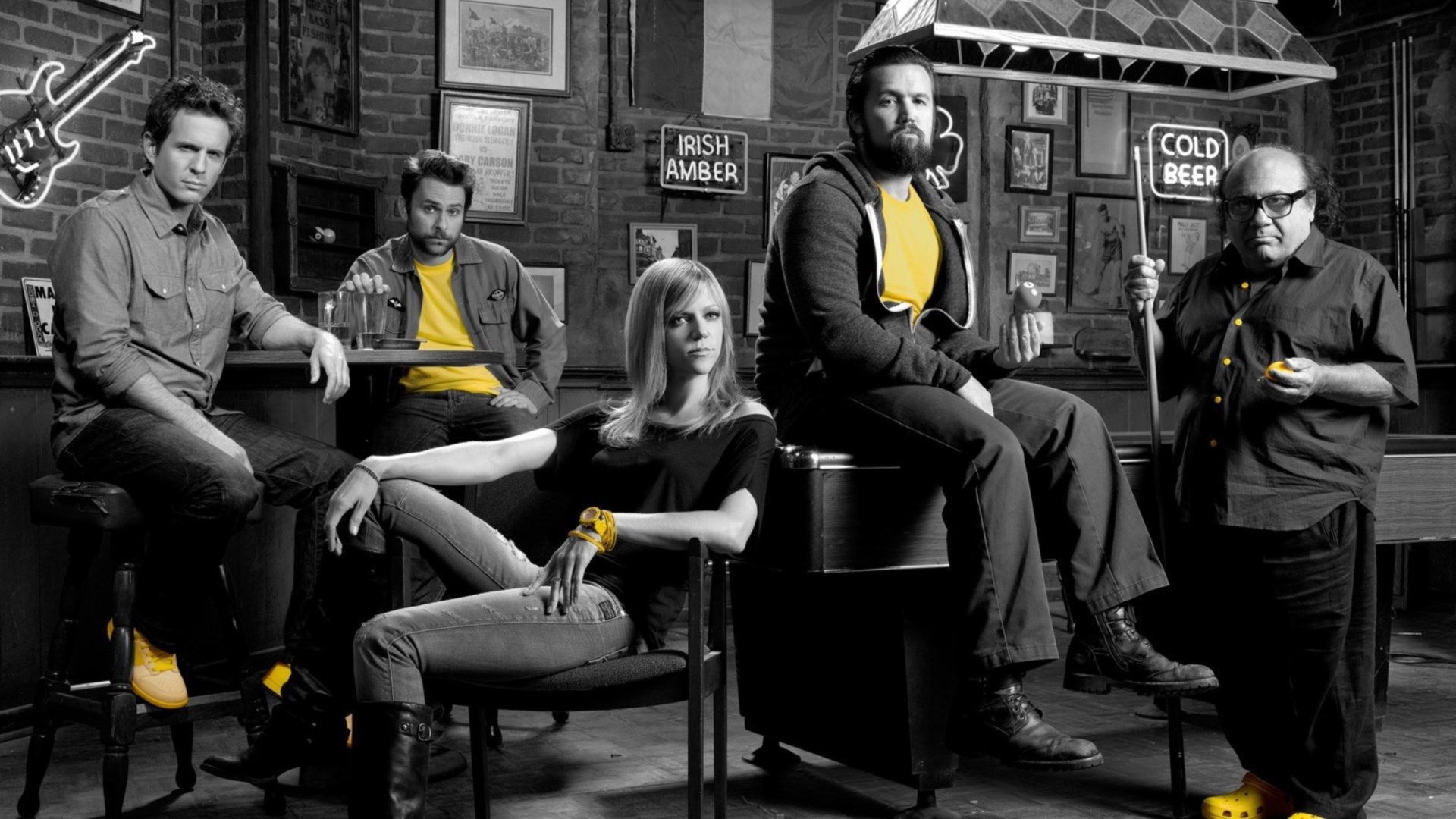 It's Always Sunny in Philadelphia (TV Series): Black and white, Movie poster, An American sitcom following the exploits of a group of friends. 1920x1080 Full HD Background.