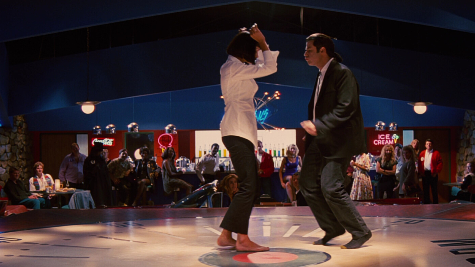 Pulp Fiction: Vincent Vega and Mia Wallace Dance, You Never Can Tell. 1920x1080 Full HD Background.