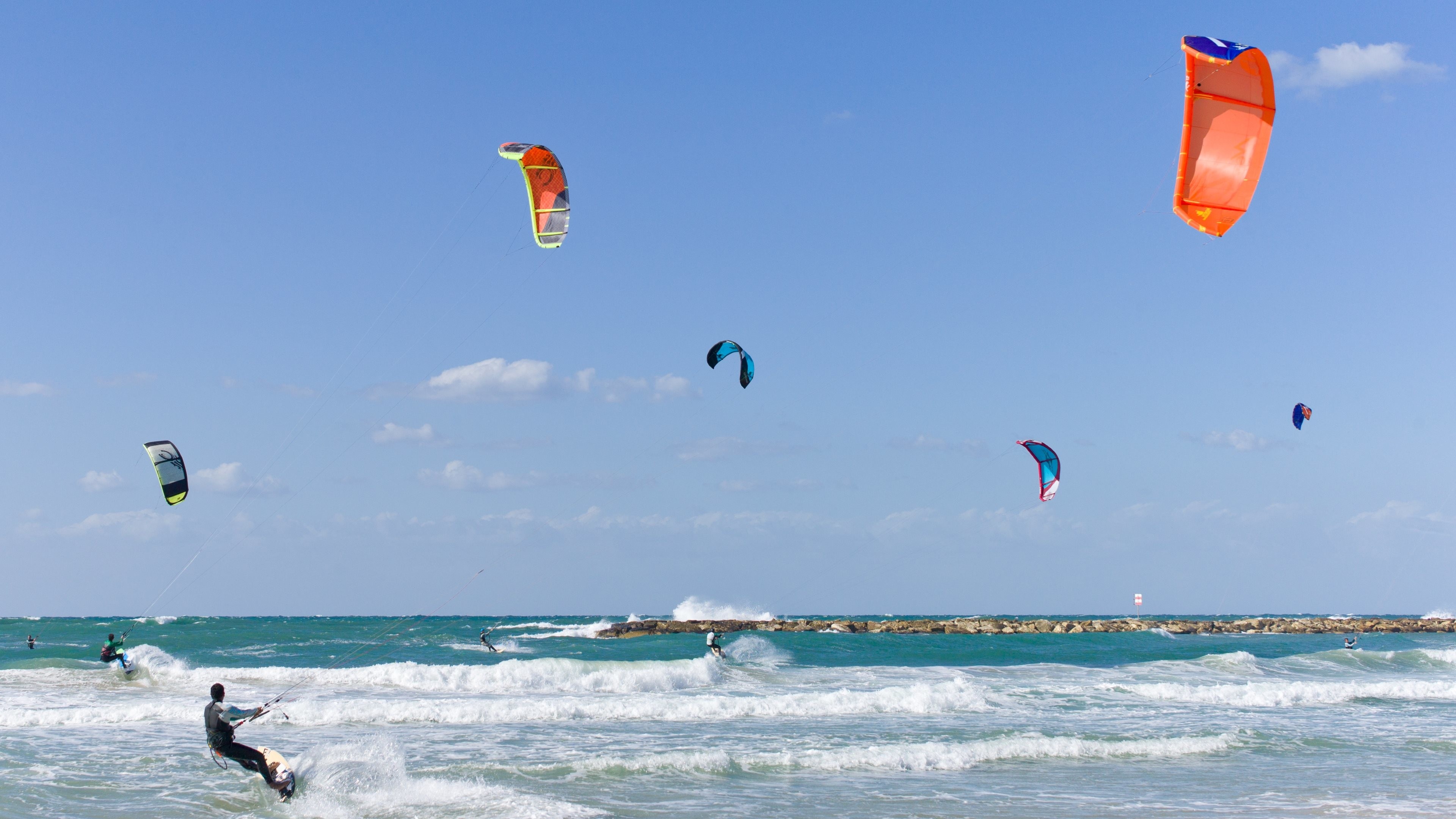 Kiteboarding: Kitesurfing competitions, Sailing sports, Windsurfing. 3840x2160 4K Background.