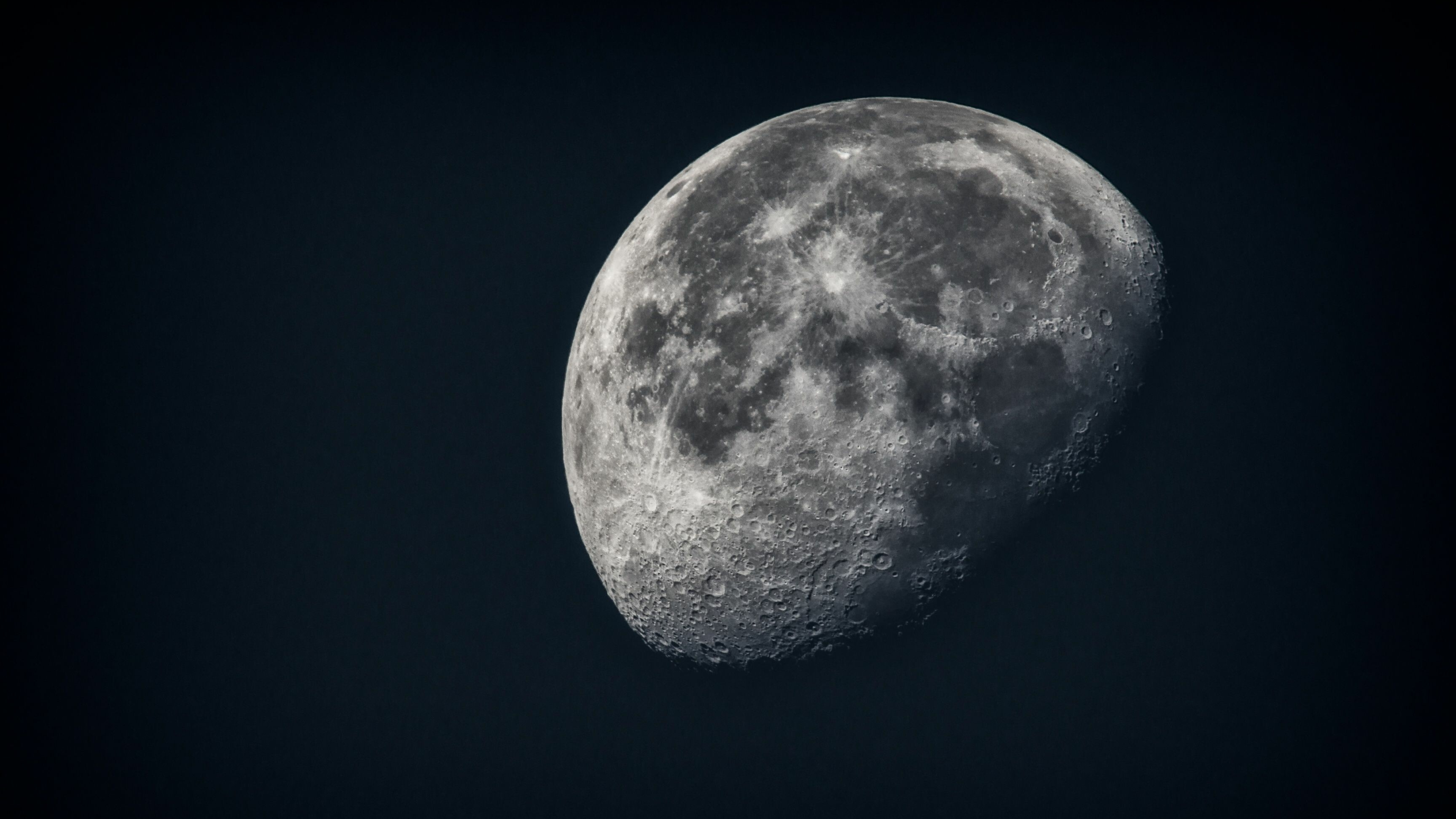 Moon: Celestial body, Night, The period of ambient darkness. 3840x2160 4K Wallpaper.