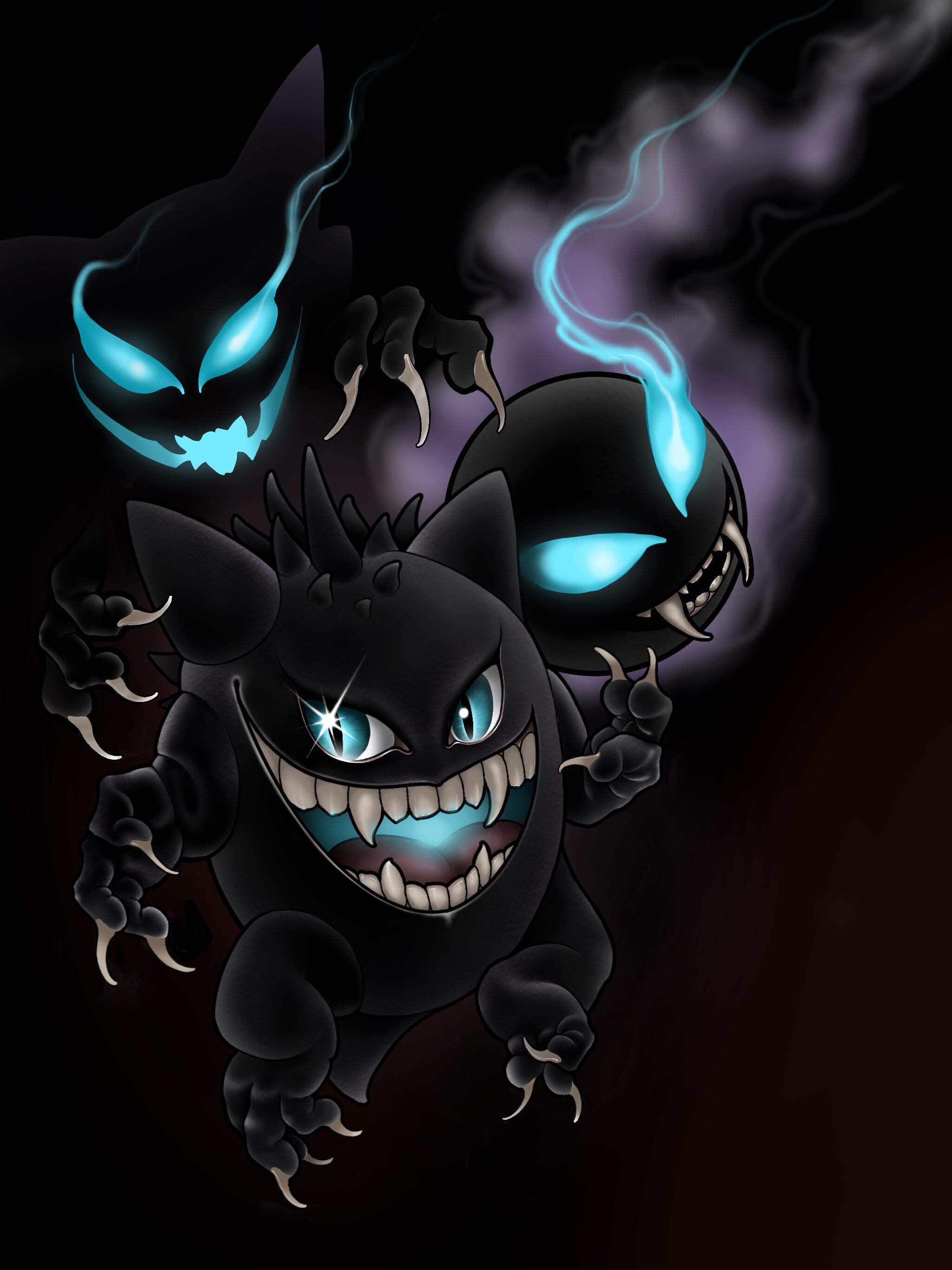 Ghost Pokemon: Gengar, evolves from Haunter when traded or when exposed to a Linking Cord. 2050x2740 HD Background.