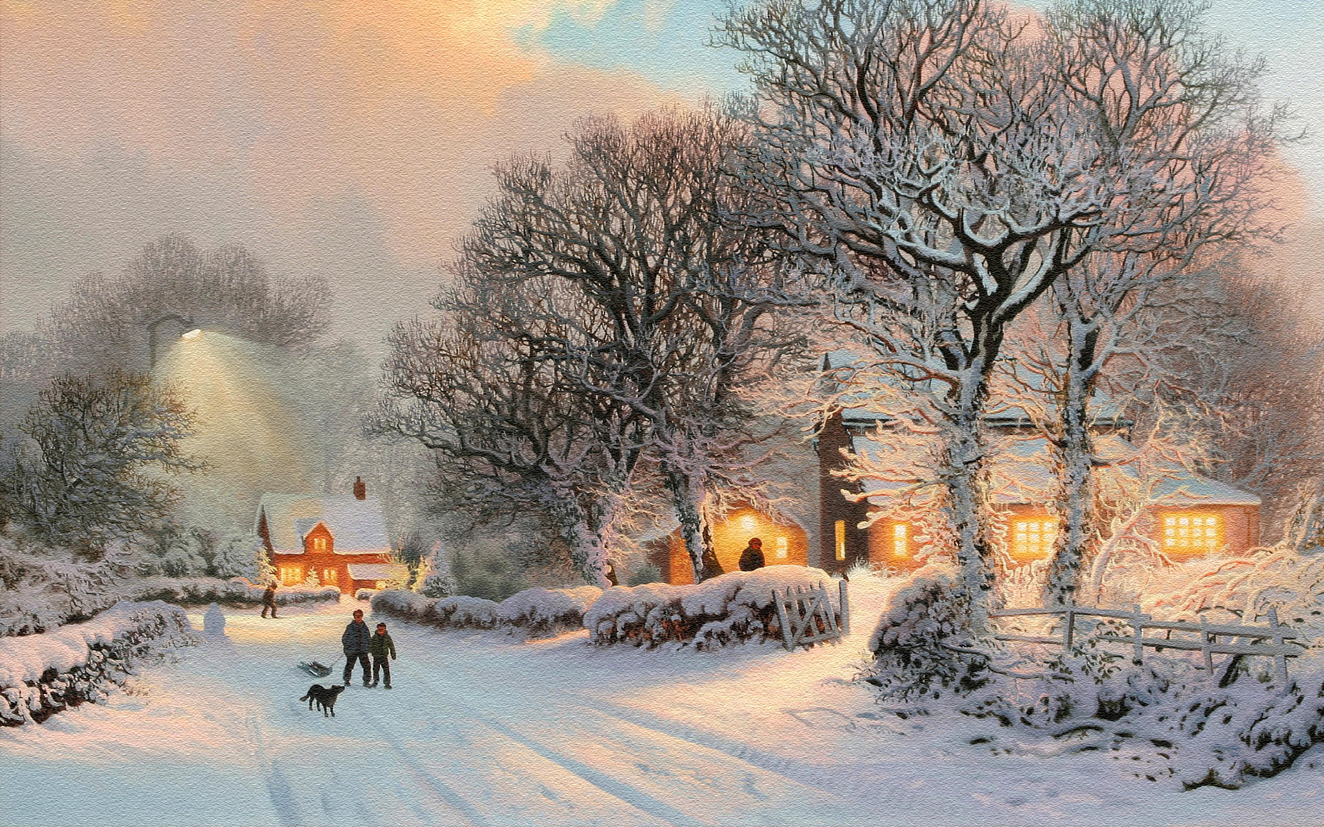 Winter village scene, Desktop background, Cozy ambiance, Free download, 1920x1200 HD Desktop
