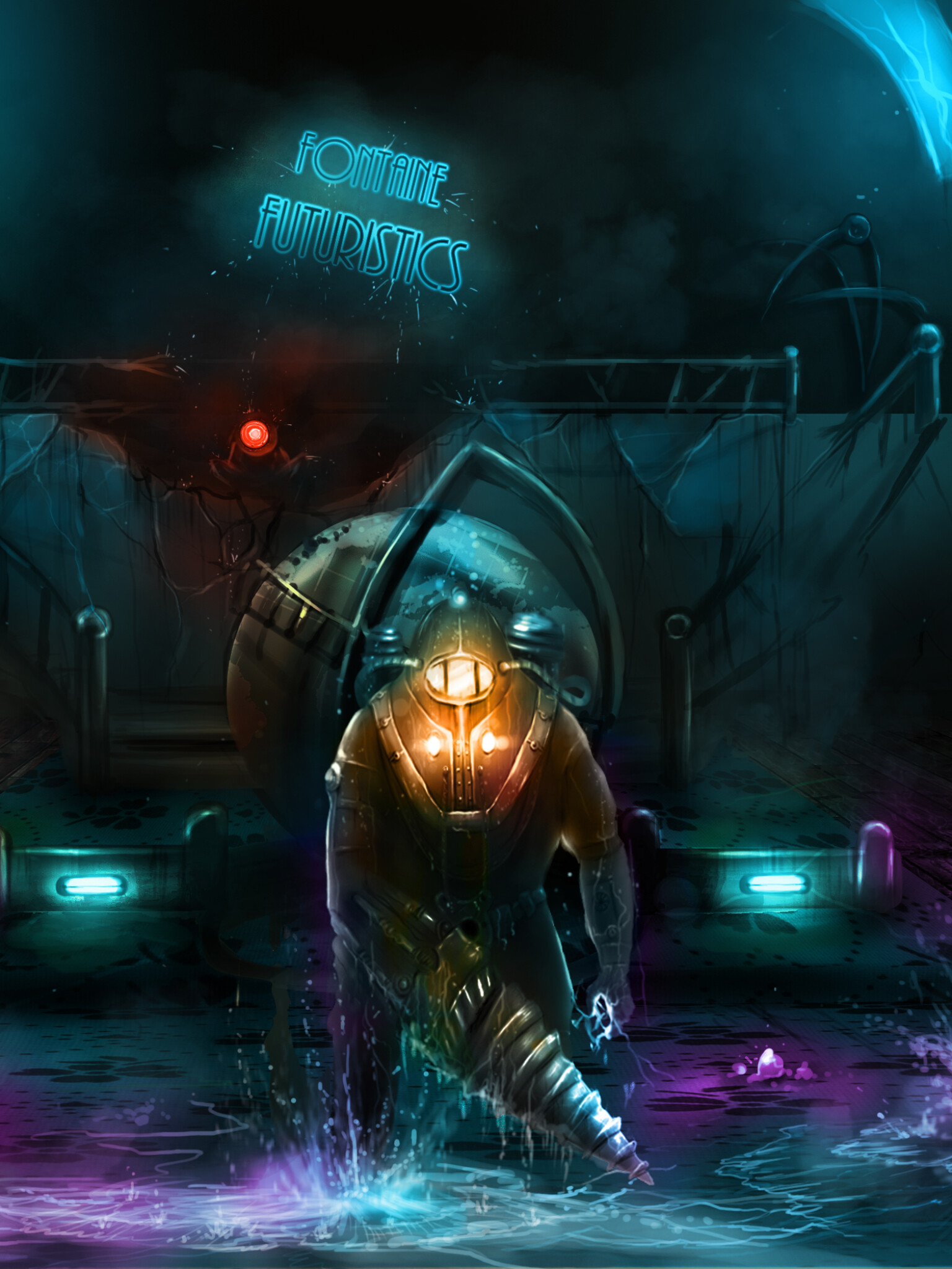BioShock: Players control the armored protagonist Subject Delta, Video game. 1540x2050 HD Wallpaper.