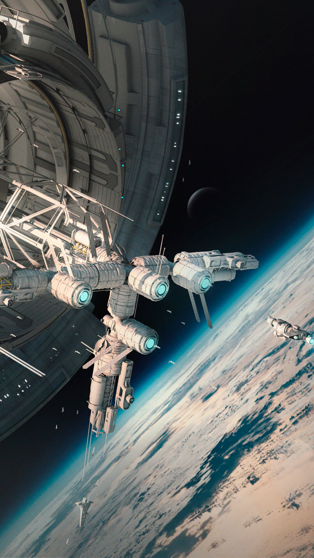 Space Station: An orbiting manned structure, Astral, Solar System, Interstellar. 1080x1920 Full HD Wallpaper.