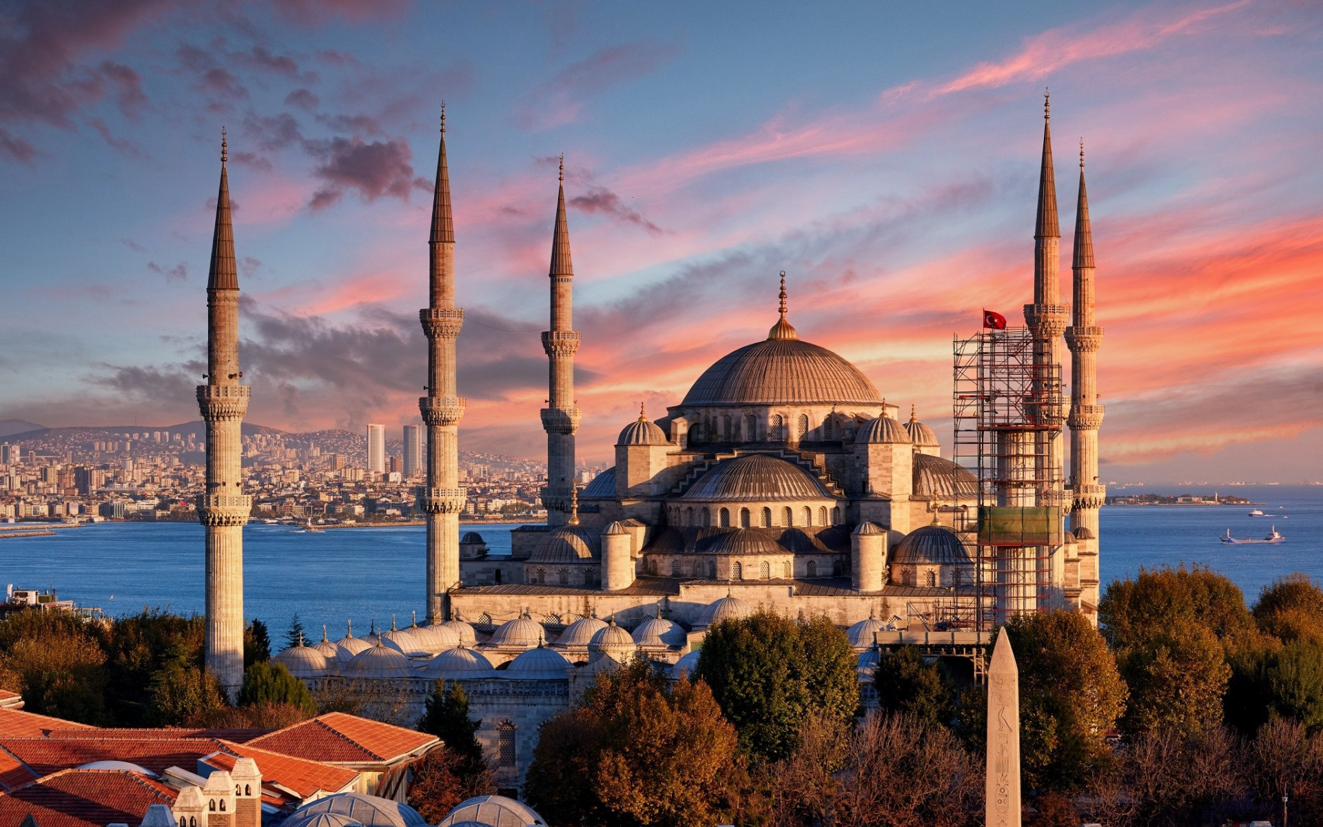 Sultan Ahmed Mosque, Evening sunset, Istanbul, Landmark, 1920x1200 HD Desktop