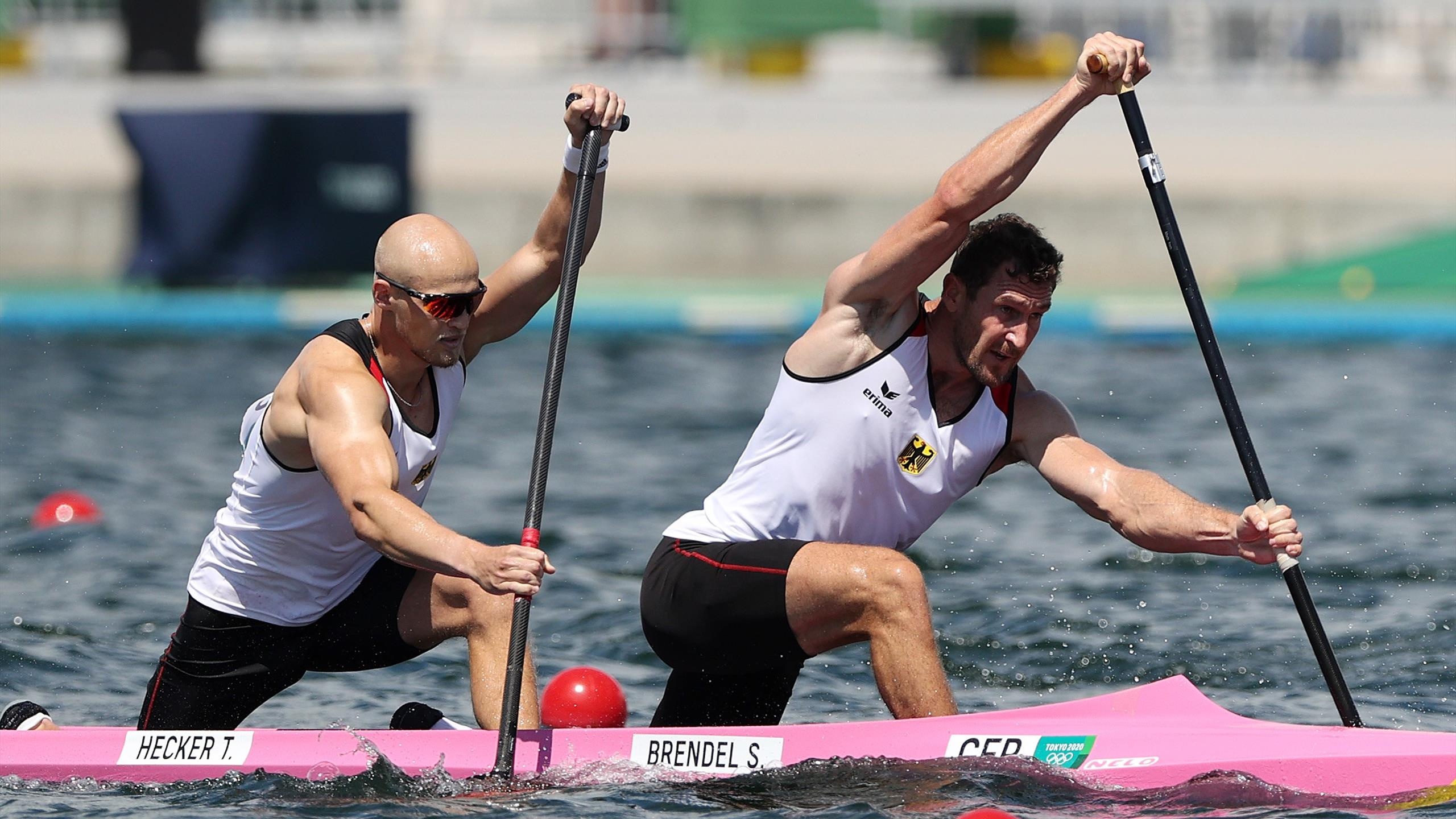 Canoeing: Sebastian Brendel and Tim Hecker of Germany compete at the Tokyo 2020 Summer Olympics. 2560x1440 HD Wallpaper.
