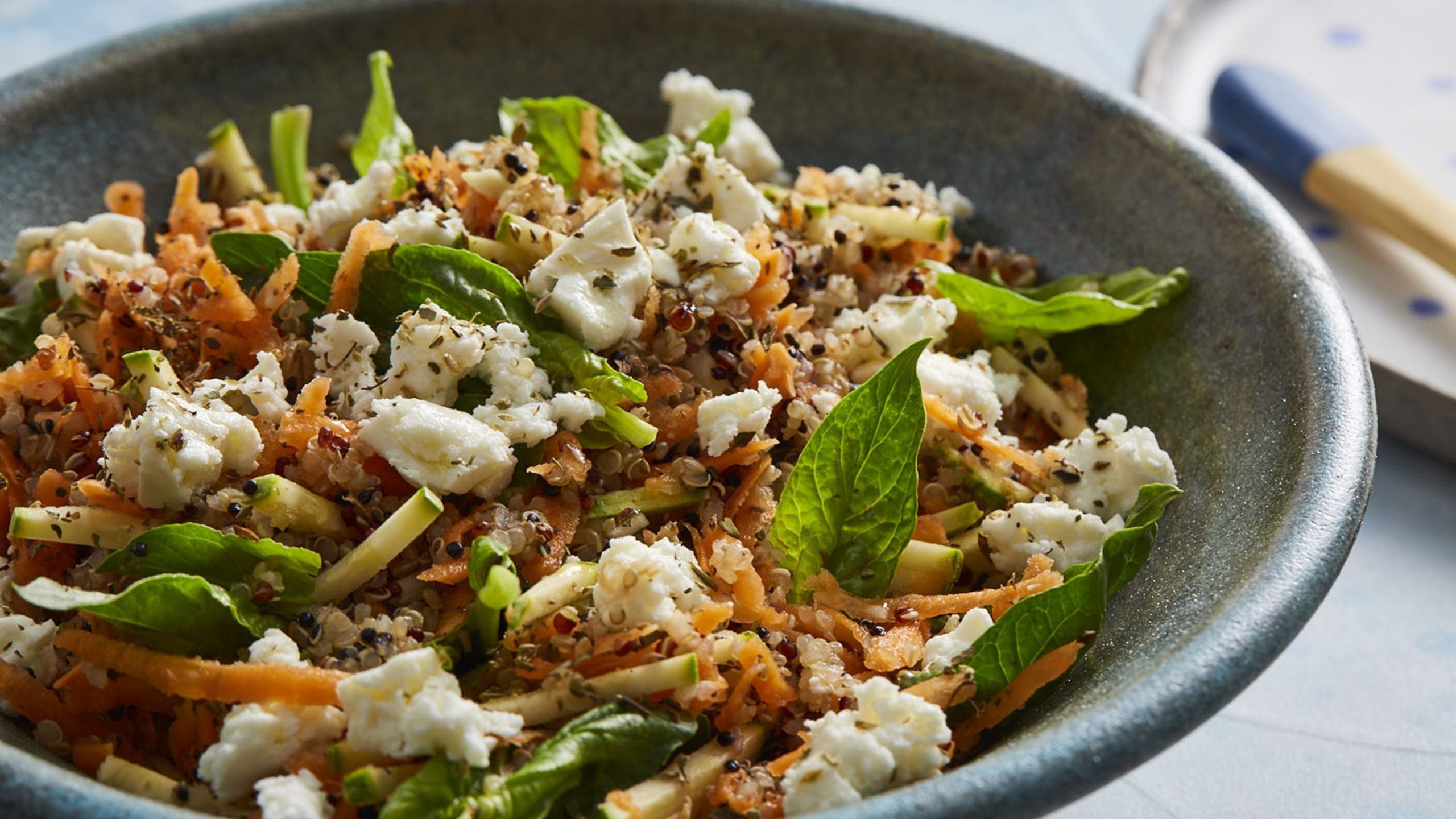 Quinoa with feta, Cheese and vegetable combination, Mevgal product, Delicious dish, 2560x1440 HD Desktop