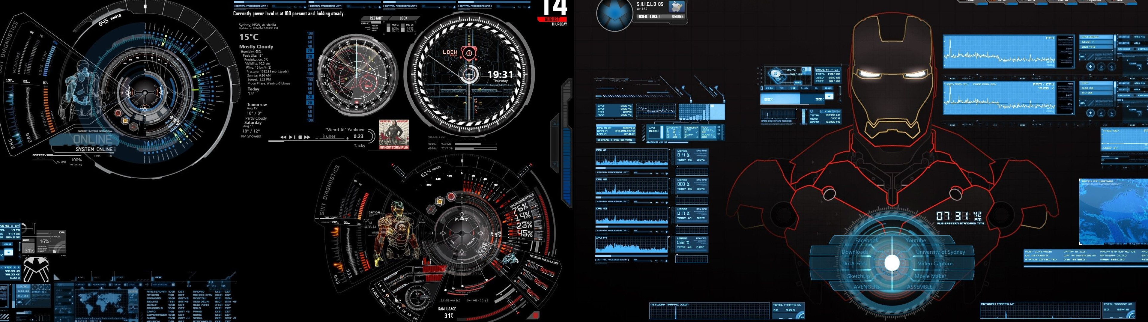 Interface, Jarvis (Iron Man) Wallpaper, 3840x1080 Dual Screen Desktop