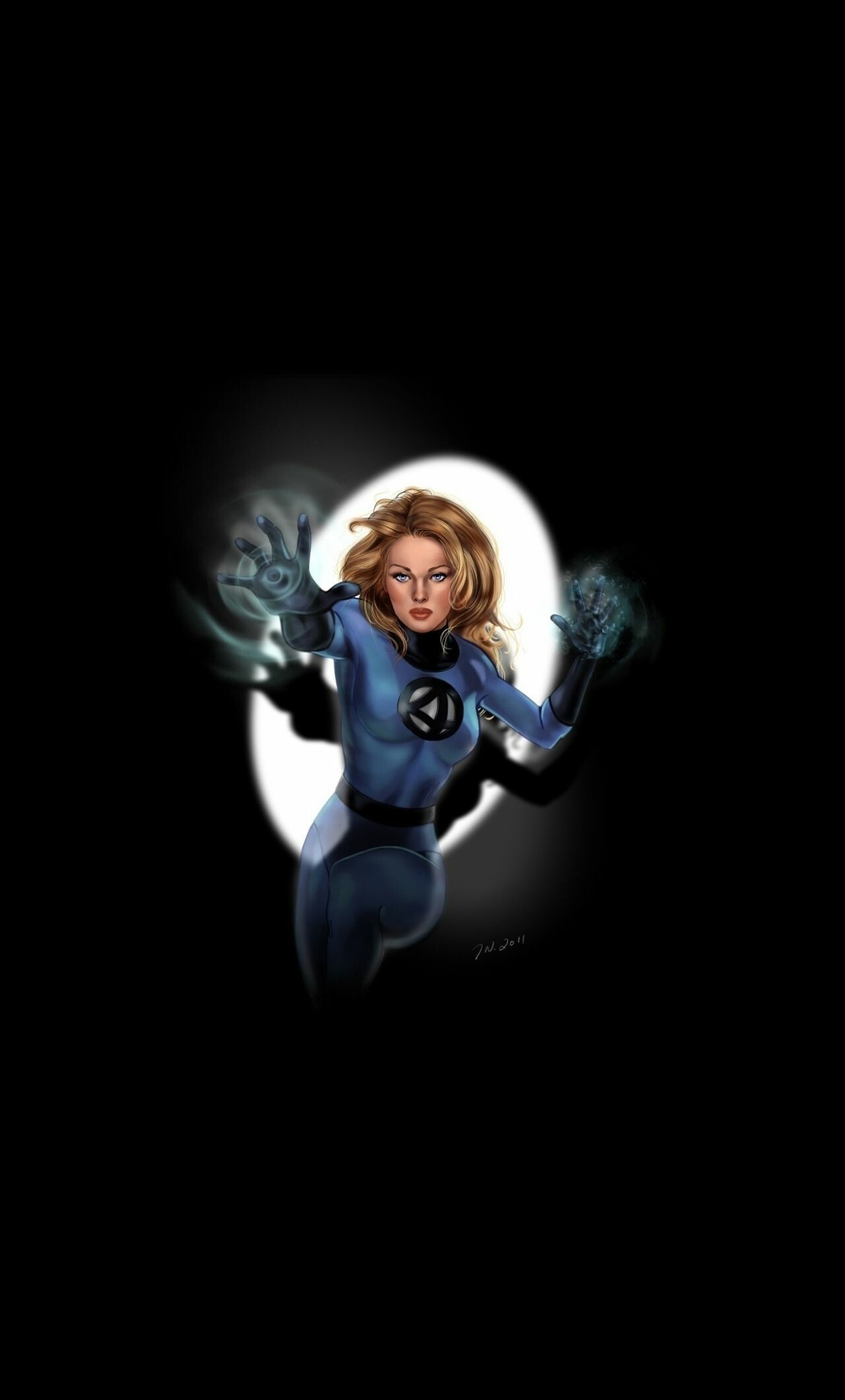 Fantastic 4: Sue Storm, Received her powers by being exposed to a cosmic storm, Minimalistic. 1280x2120 HD Background.