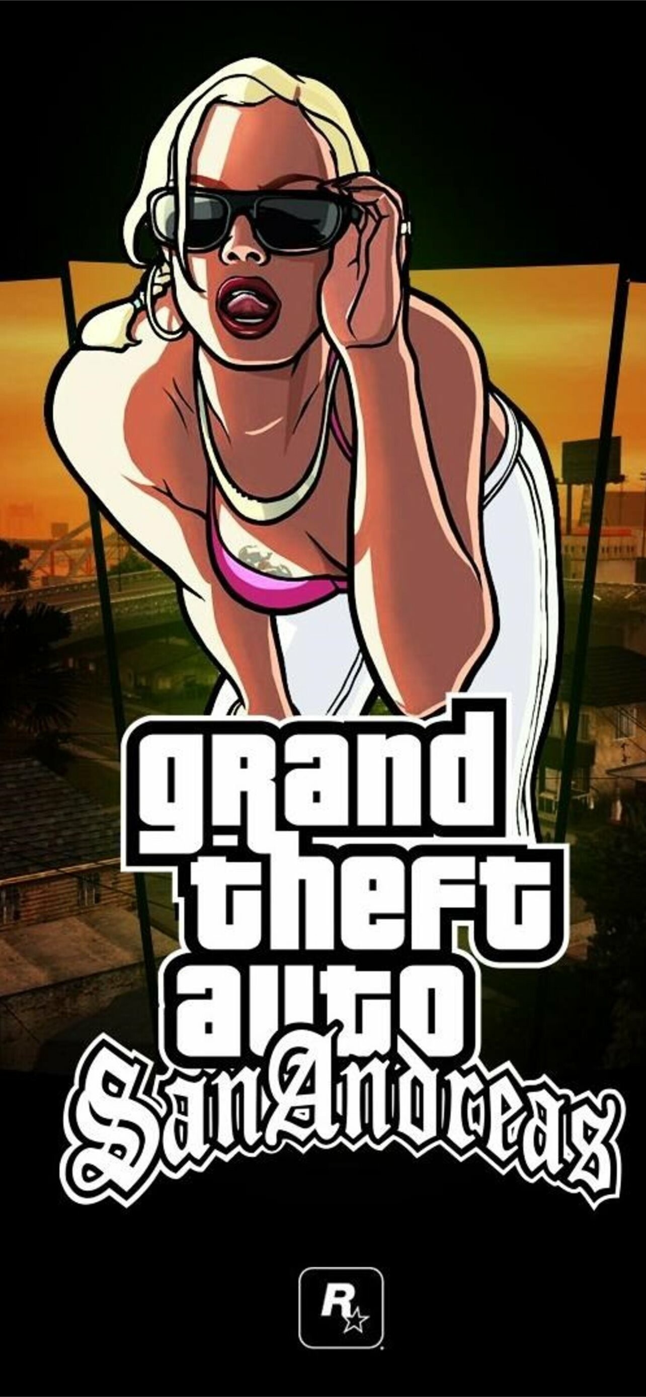 Grand Theft Auto: San Andreas: An action-adventure game with role-playing and stealth elements, Rockstar. 1290x2780 HD Background.
