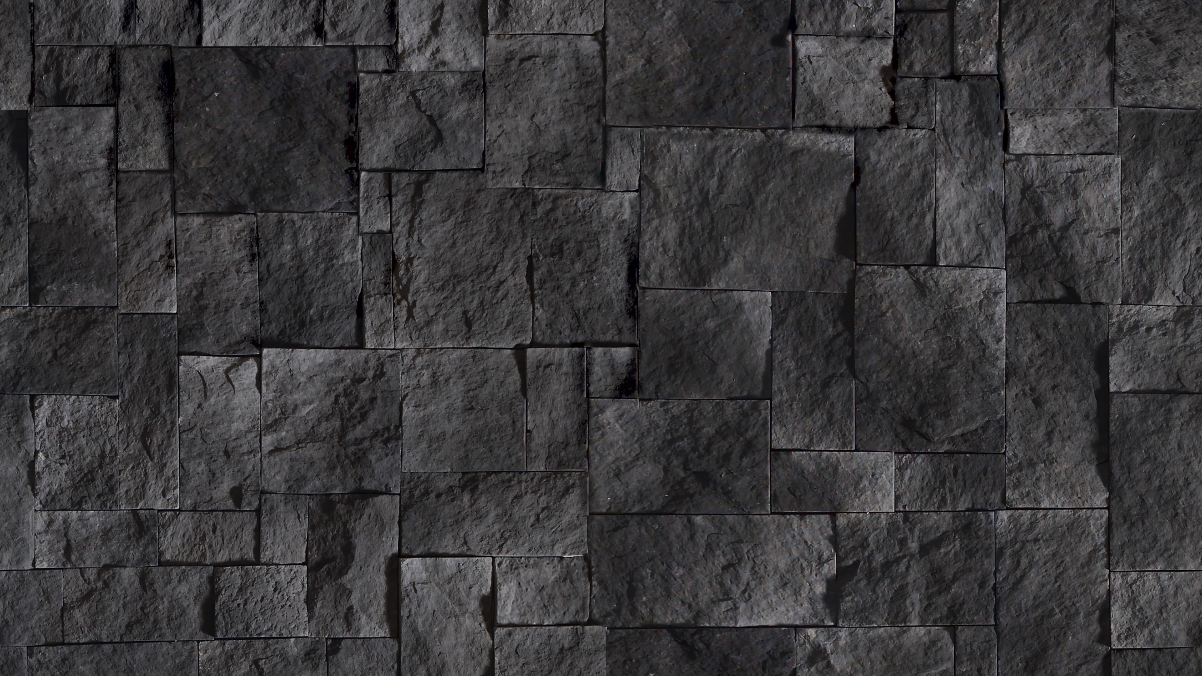 Gray Slate: Black brick texture, Decorative stone, Tile. 3840x2160 4K Background.