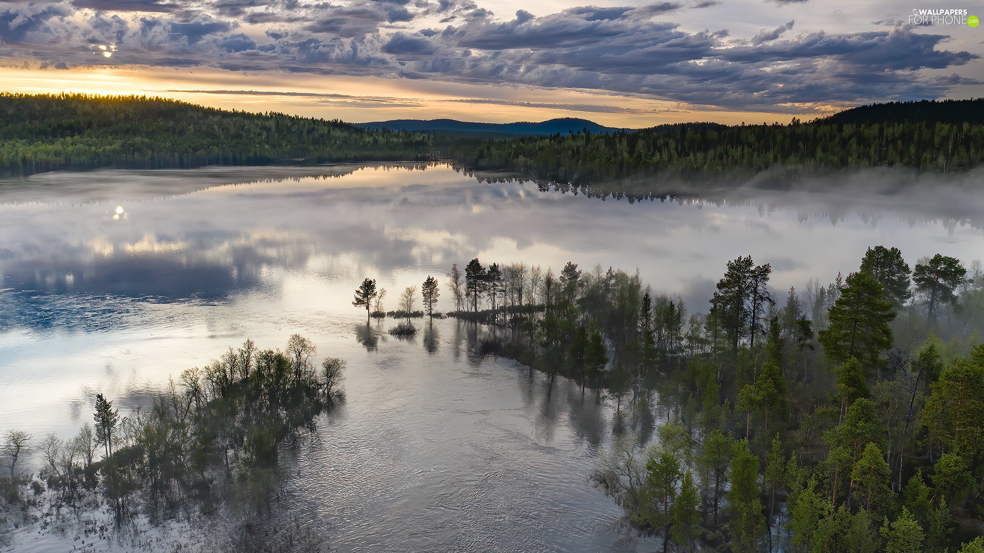 Finland: Lapland, Inari Lake, Green belt, Middle of nowhere. 1920x1080 Full HD Wallpaper.