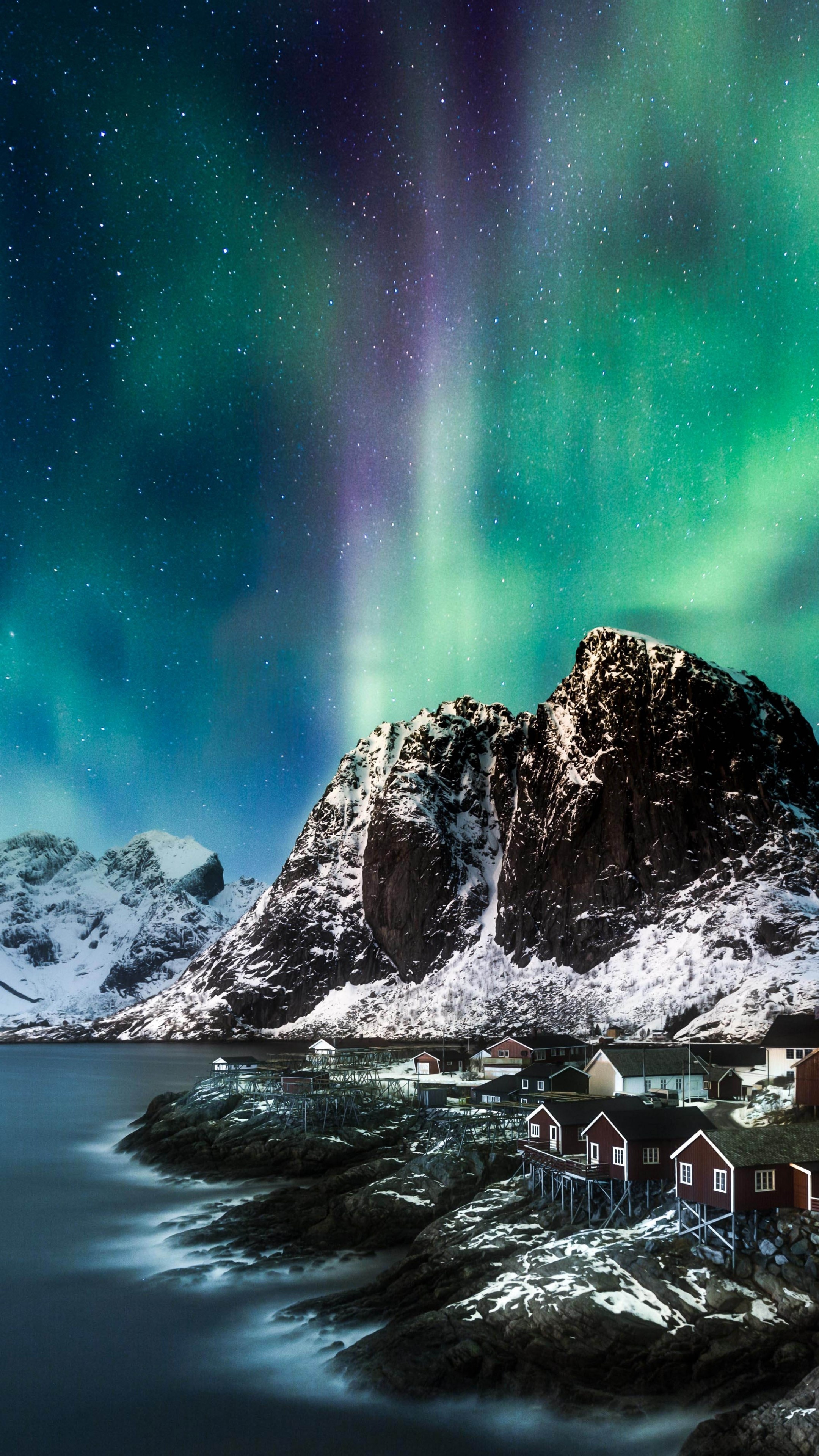 Norwegian beauty, Lofoten Islands, Majestic mountains, Northern Lights spectacle, 2160x3840 4K Phone