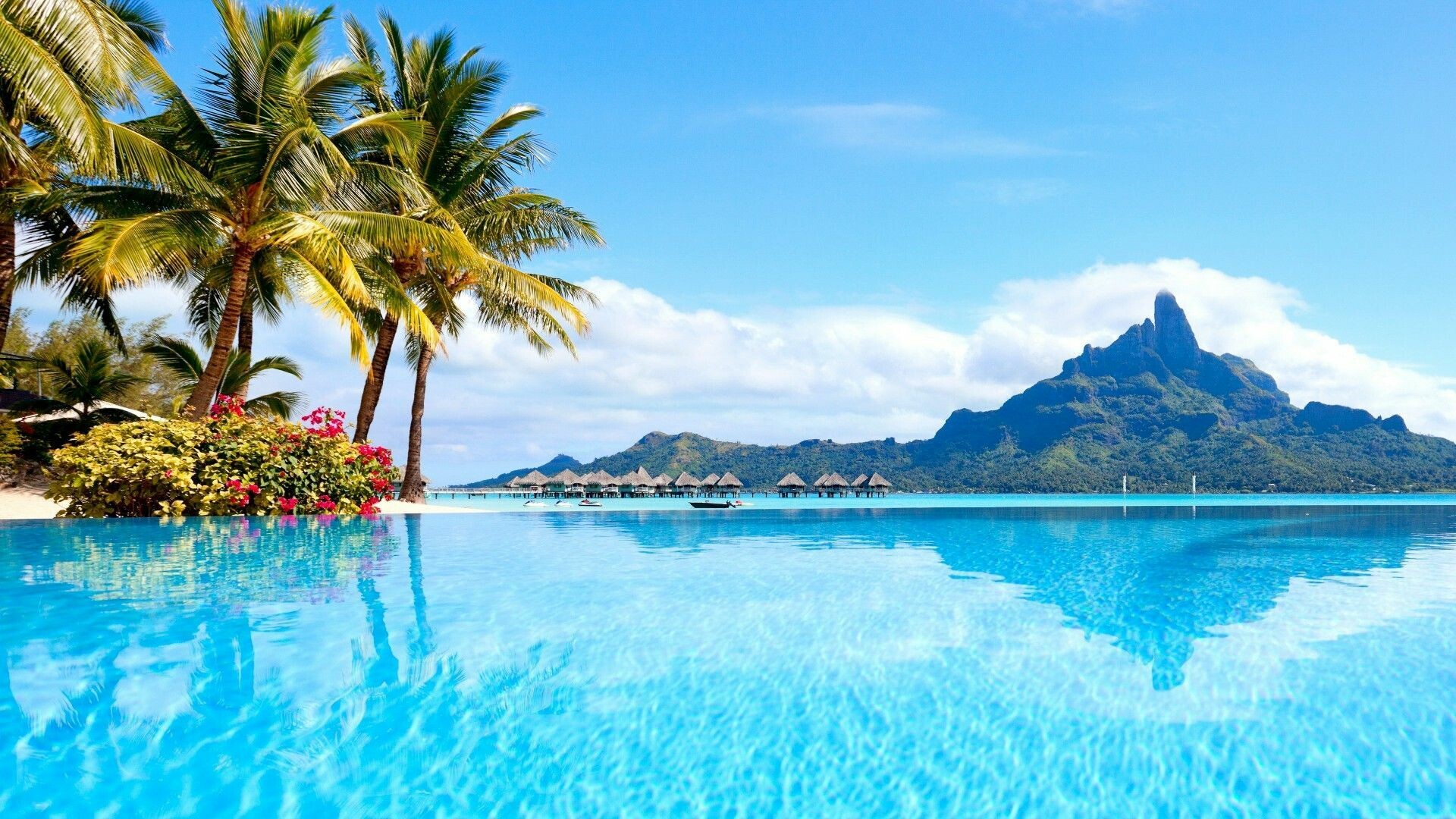 Tahiti: Bora Bora, The western Leeward group of the Society islands of French Polynesia. 1920x1080 Full HD Background.