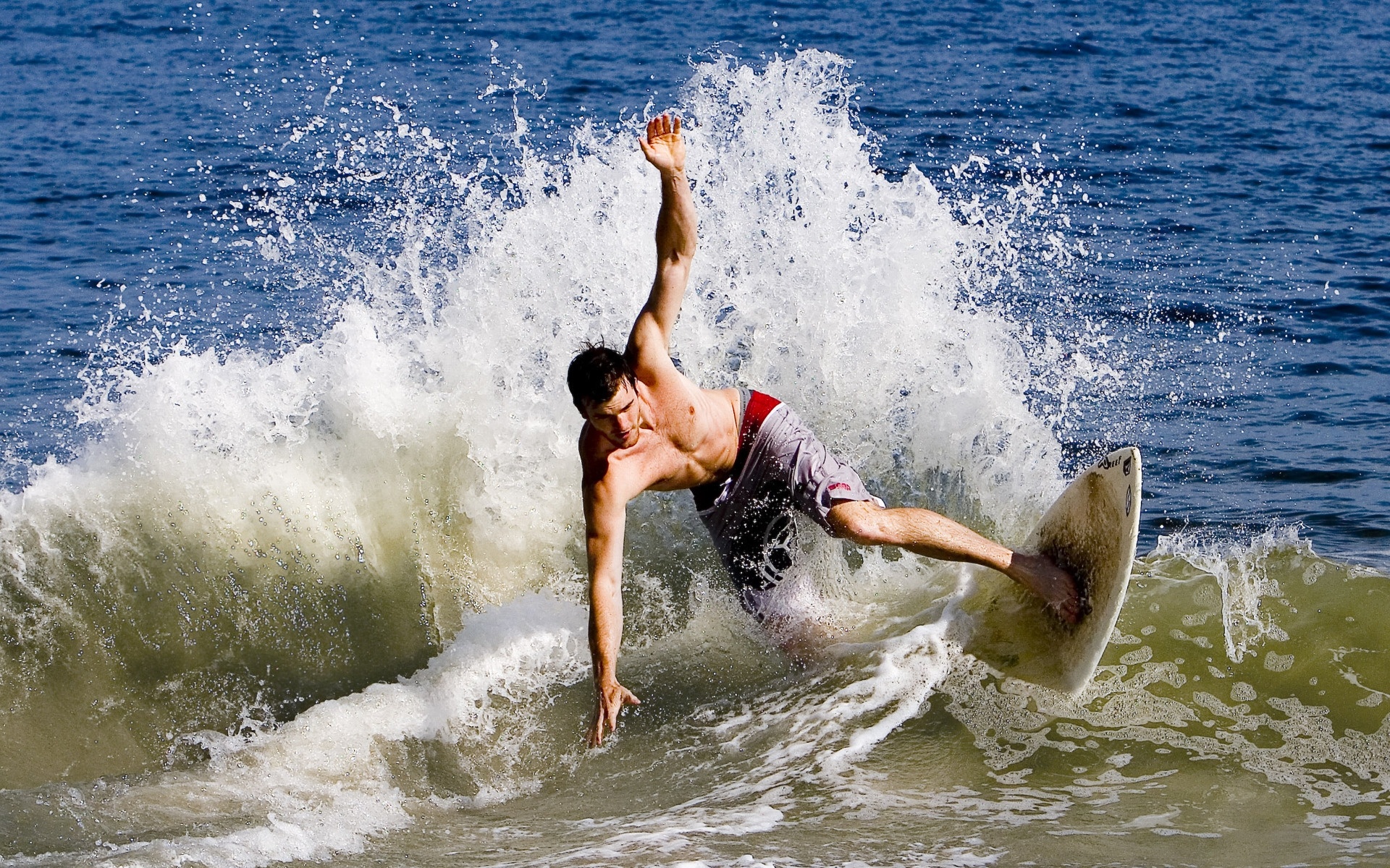 Surfing: Falling from a shortboard, Recreational outdoor activity, Water sport. 1920x1200 HD Background.