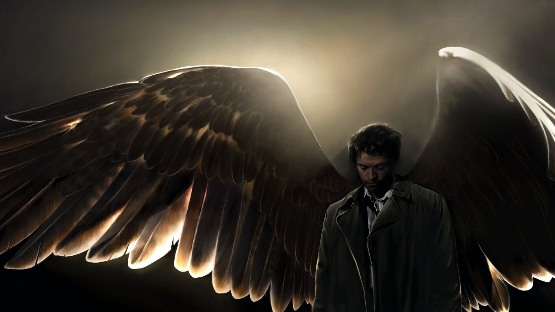 Supernatural: Castiel, who first appears in the fourth season and is used to introduce the theme of Christian theology to the series. 1920x1080 Full HD Background.