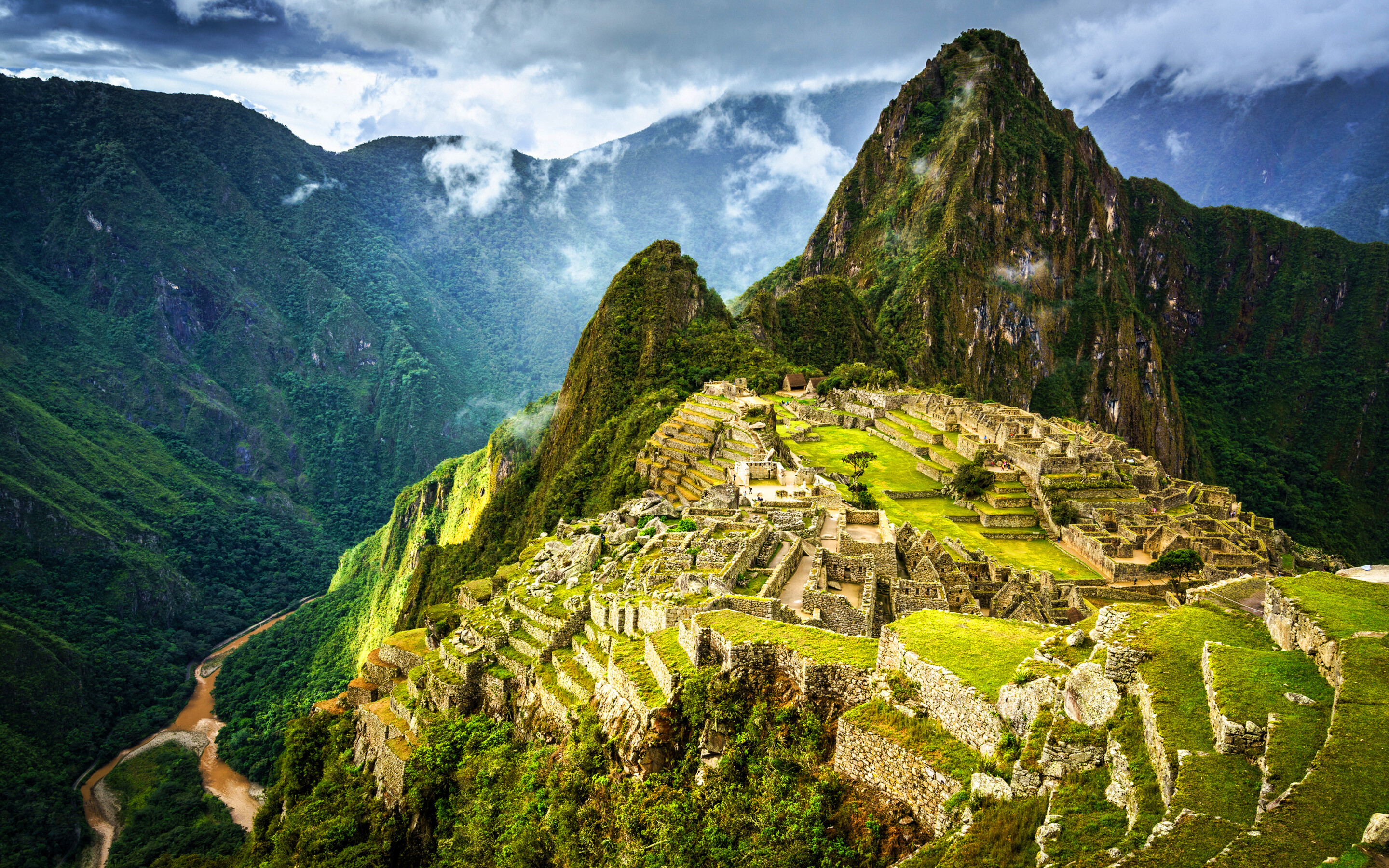Machu Picchu: Mountains, Peruvian landmarks, Ruins, Eastern Cordillera, Peru. 2880x1800 HD Wallpaper.