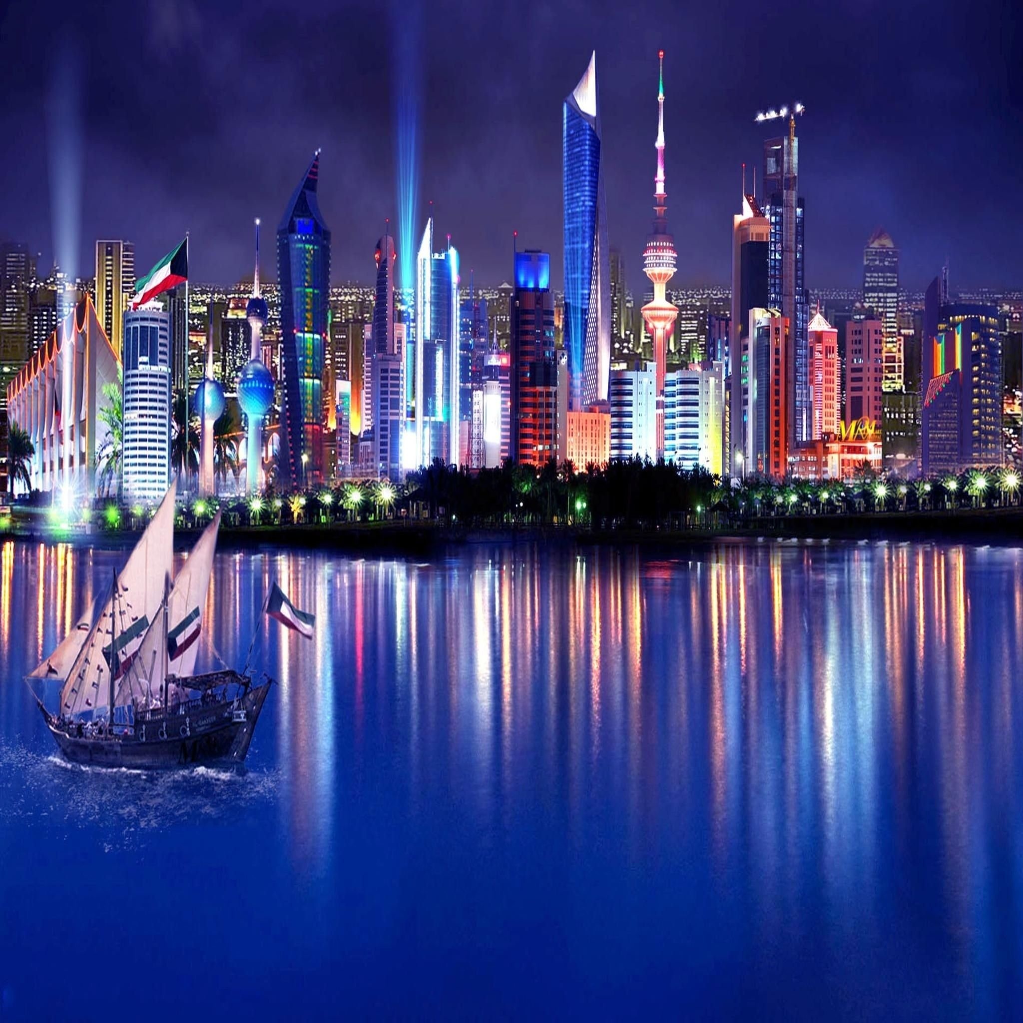 Kuwait towers, HD wallpapers, Landmark architecture, Baltana, 2050x2050 HD Phone