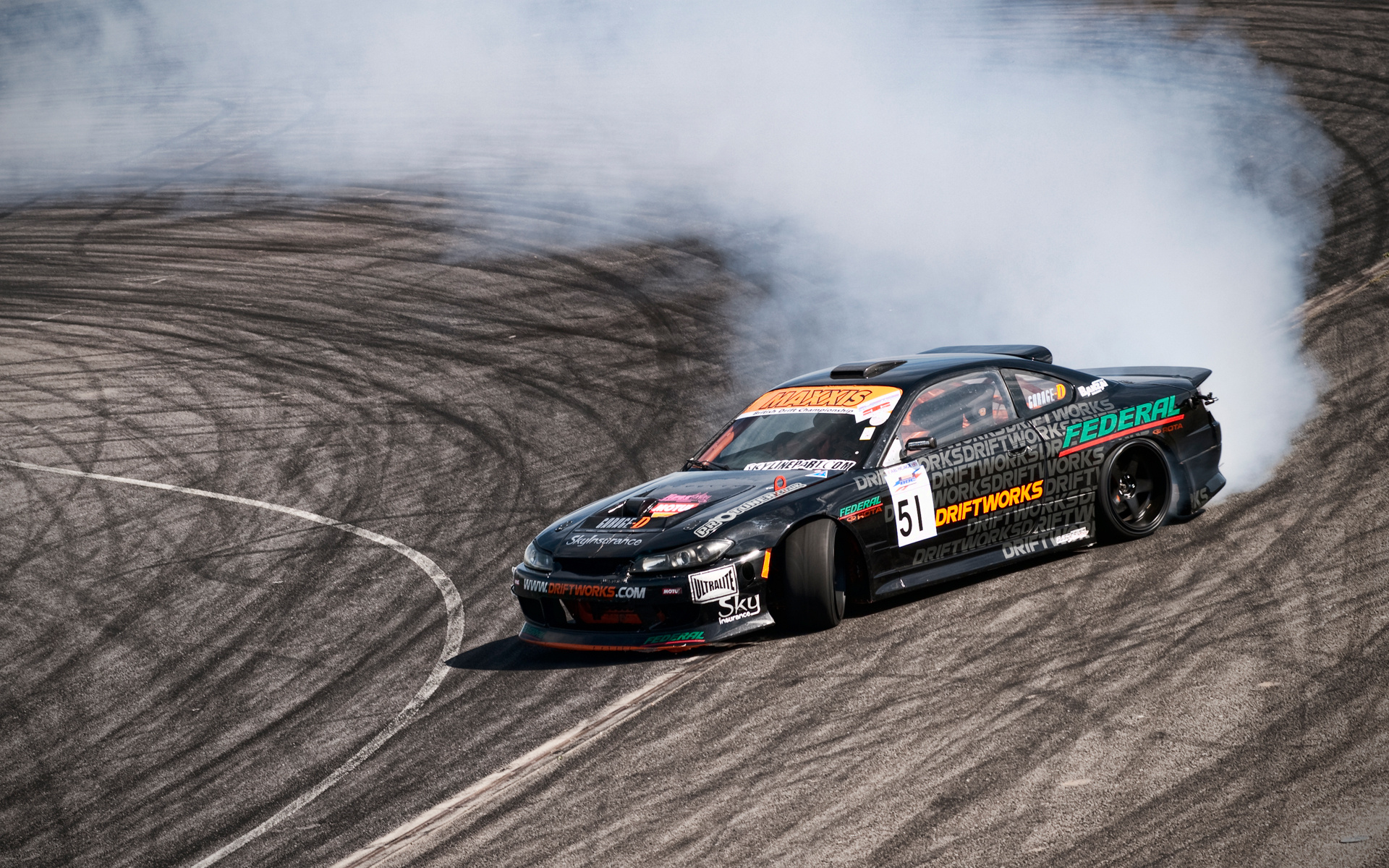 Drifting: Maxxis Tyres, Nissan GT-R, A high-performance sports car. 1920x1200 HD Background.