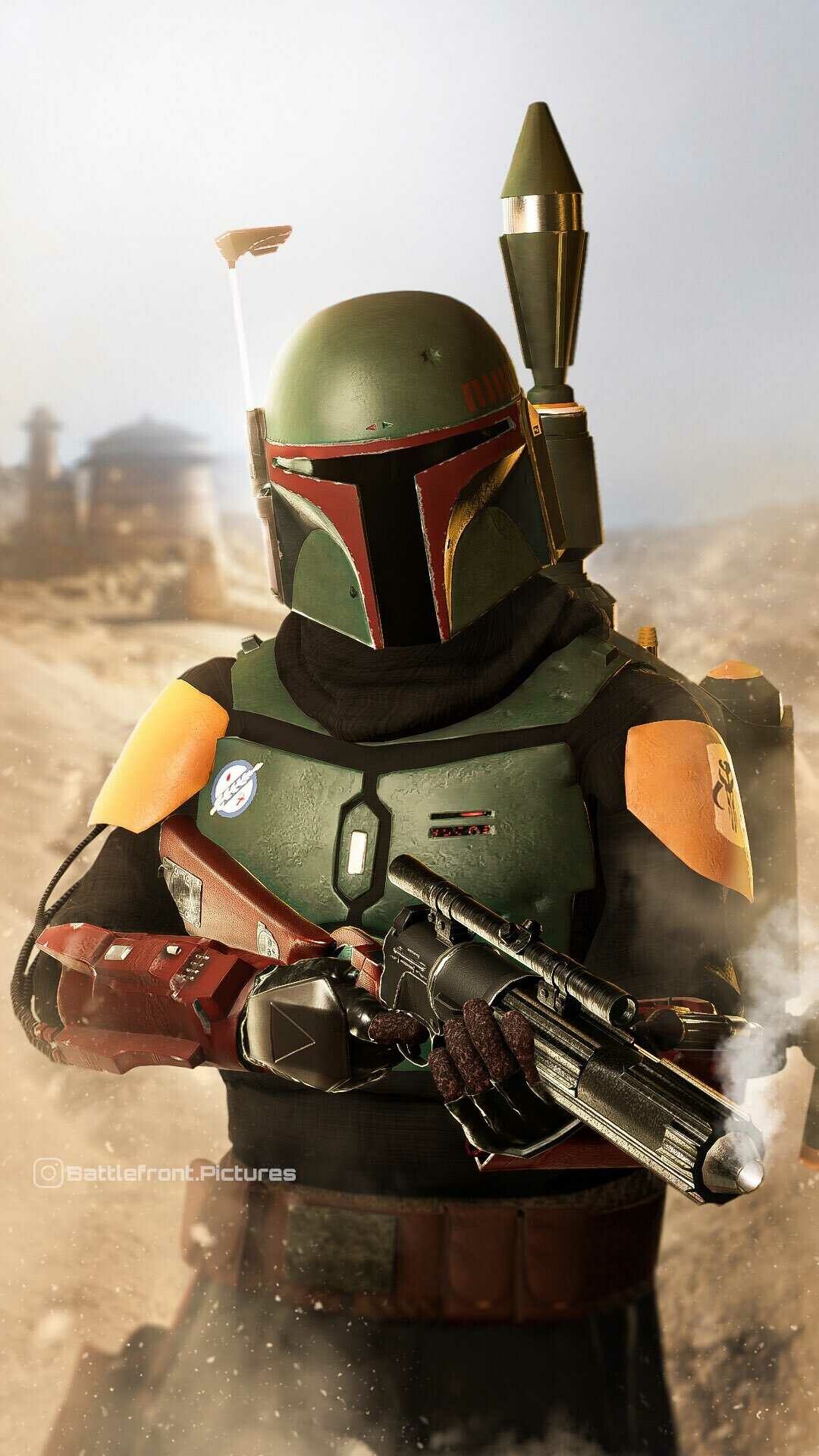 The Book of Boba Fett: One of the most fearsome and capable bounty hunters in the galaxy. 1080x1920 Full HD Background.
