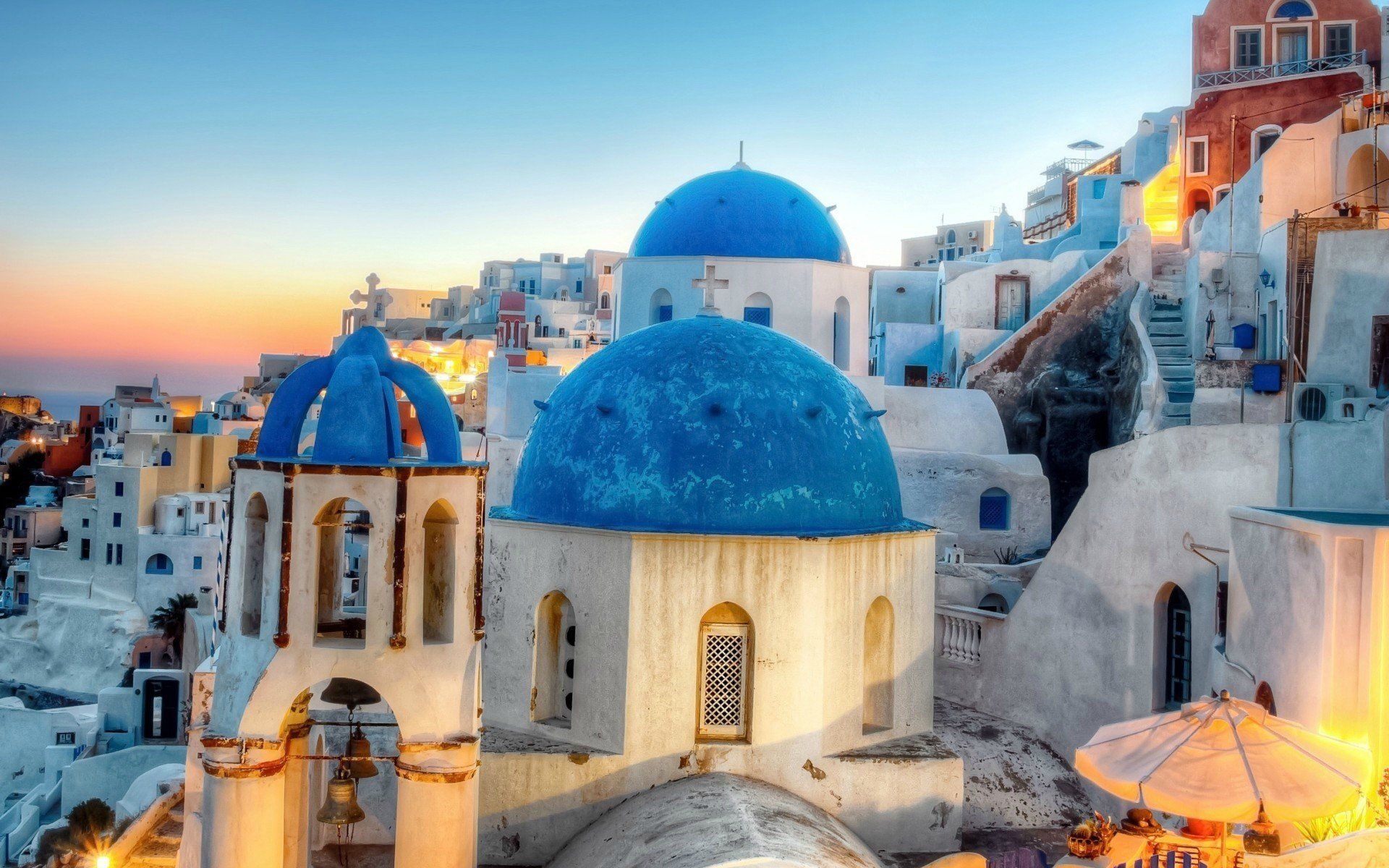 Blue Domes of Oia, 4K HD wallpapers, Santorini, Travels, 1920x1200 HD Desktop