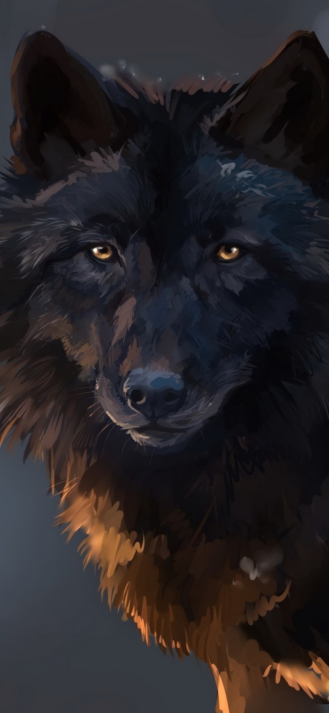 Wolf: Across Eurasia, wolves prey mostly on moose, red deer, roe deer, and wild boar, Art paint. 1130x2440 HD Background.