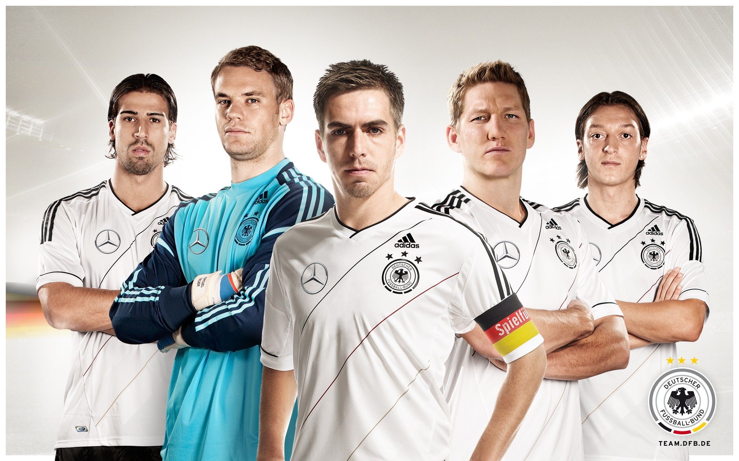 Germany National Football Team: Sami Khedira, Manuel Neuer, Philipp Lahm - the captain, Bastian Schweinsteiger, Mesut Ozil. 2560x1600 HD Wallpaper.