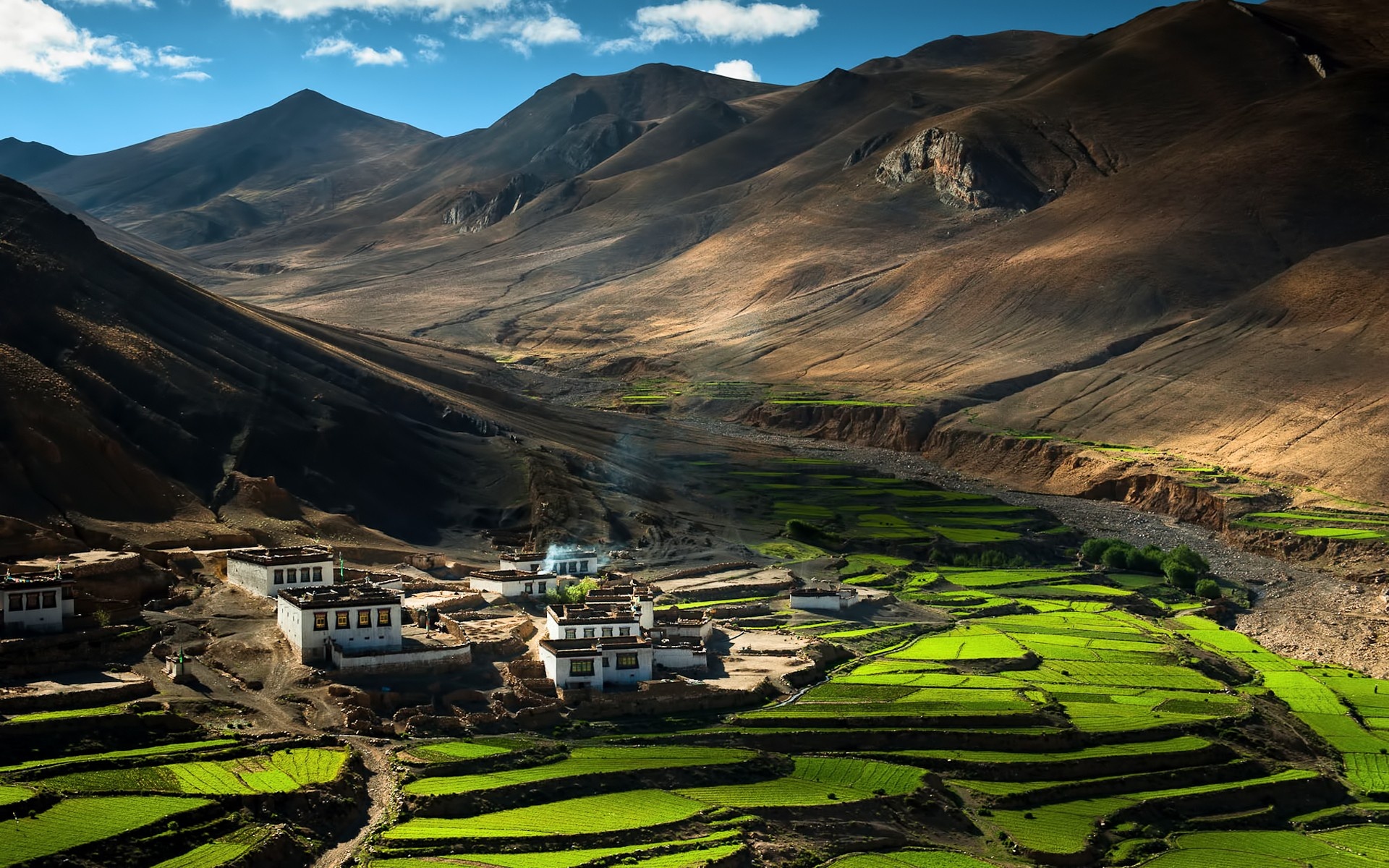 Tibetan Highlands, Landscape mountains, Nature house, Rural area, 1920x1200 HD Desktop
