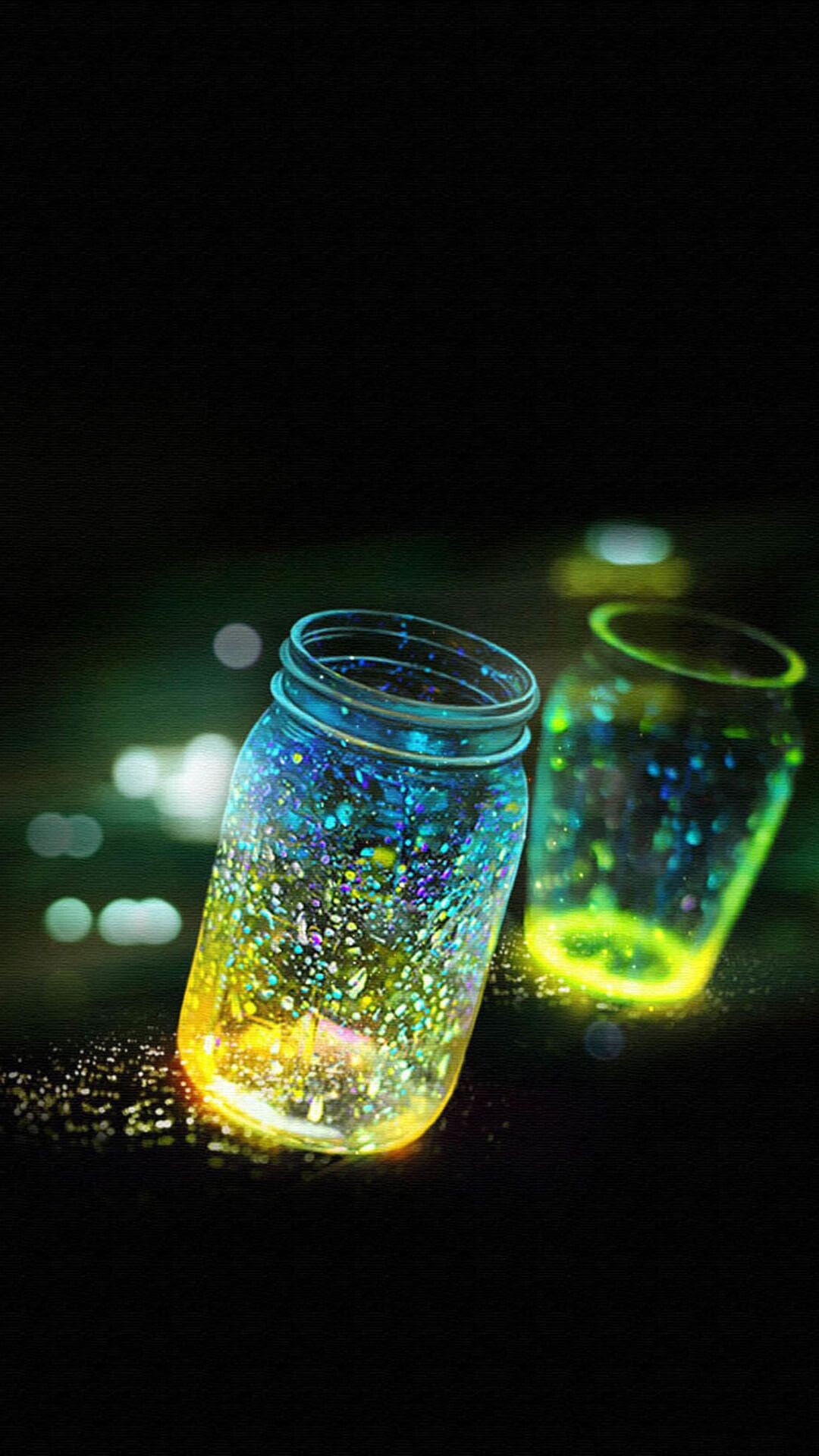 Glass: A hard, transparent material used to make windows and bottles, Multicolored jars. 1080x1920 Full HD Wallpaper.