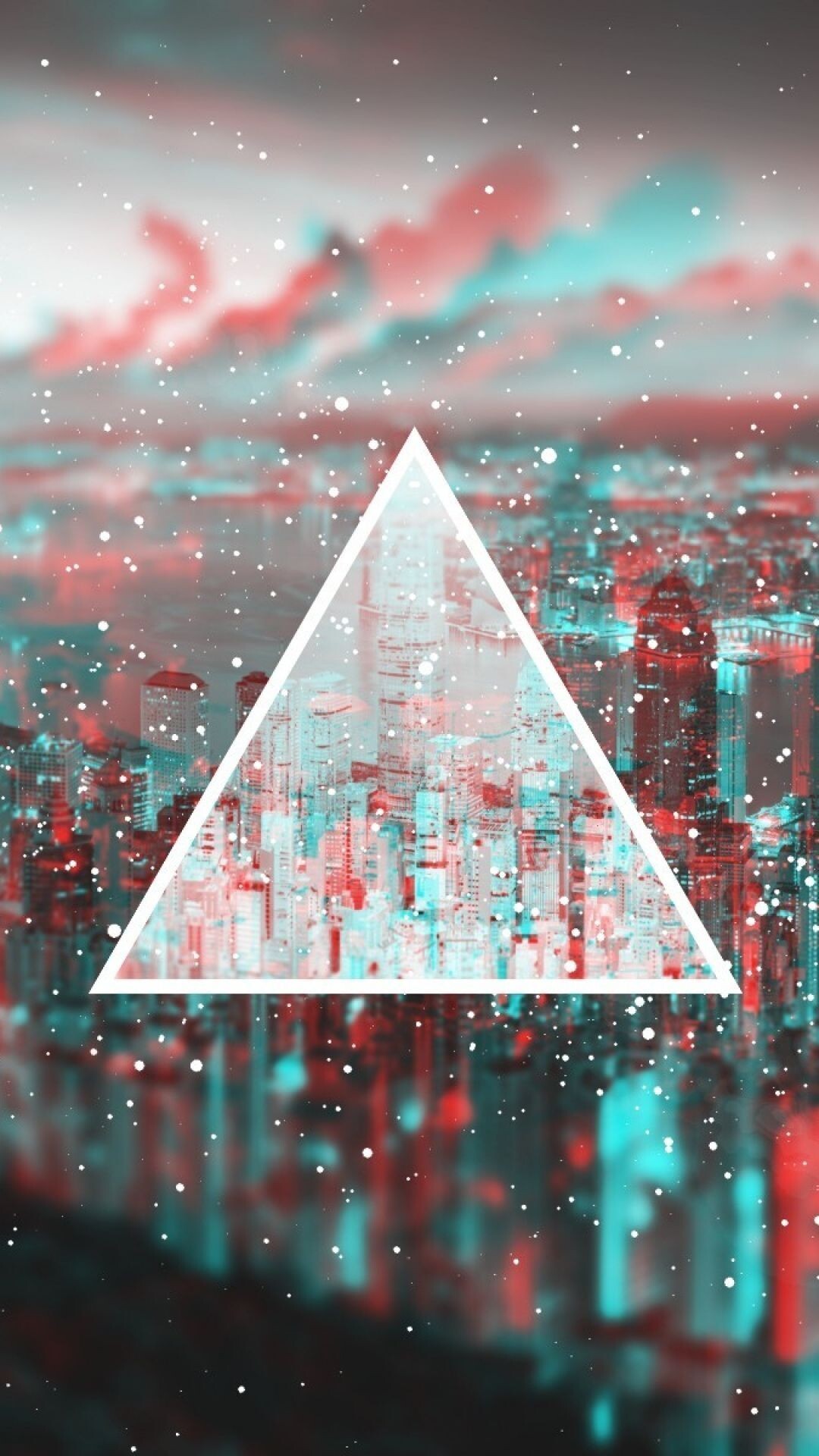 Triangle: Geometric city landscape, Blur, Equilateral figure. 1080x1920 Full HD Wallpaper.
