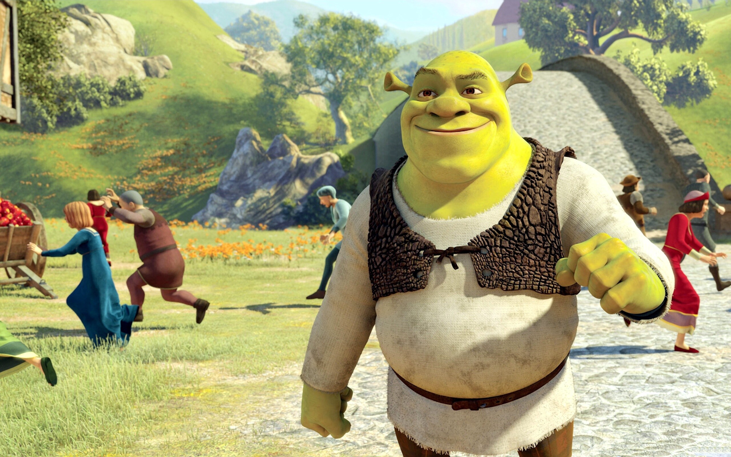 Shrek: The series primarily focuses on a bad-tempered but good-hearted ogre, who begrudgingly accepts a quest to rescue a princess, resulting in him finding friends and going on many subsequent adventures in a fairy-tale world. 2560x1600 HD Wallpaper.