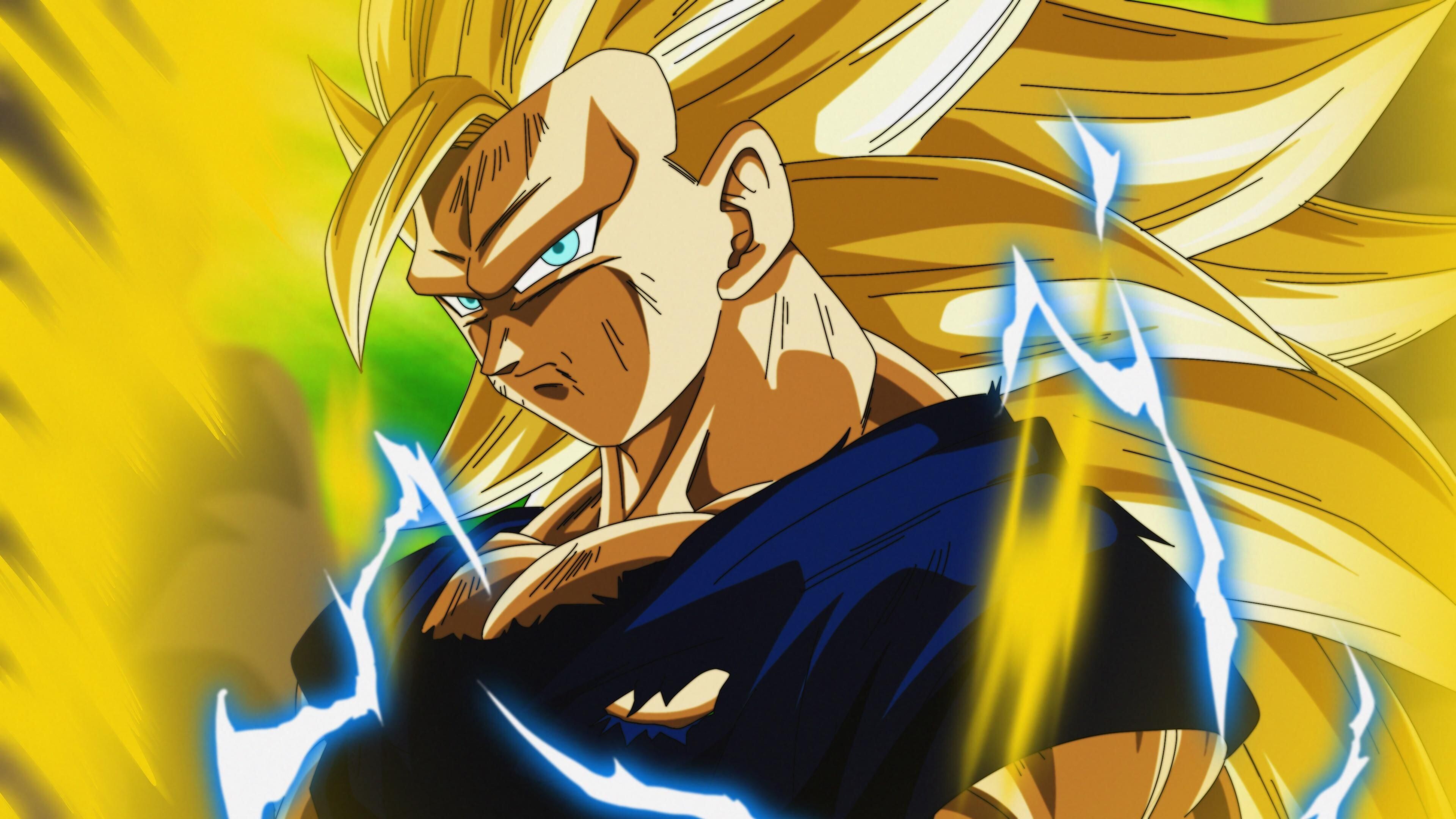 Goku Super Saiyan: SSJ3, The third form of transforamtion, Yuya Takahashi style, Dragon Ball, Manga. 3840x2160 4K Background.