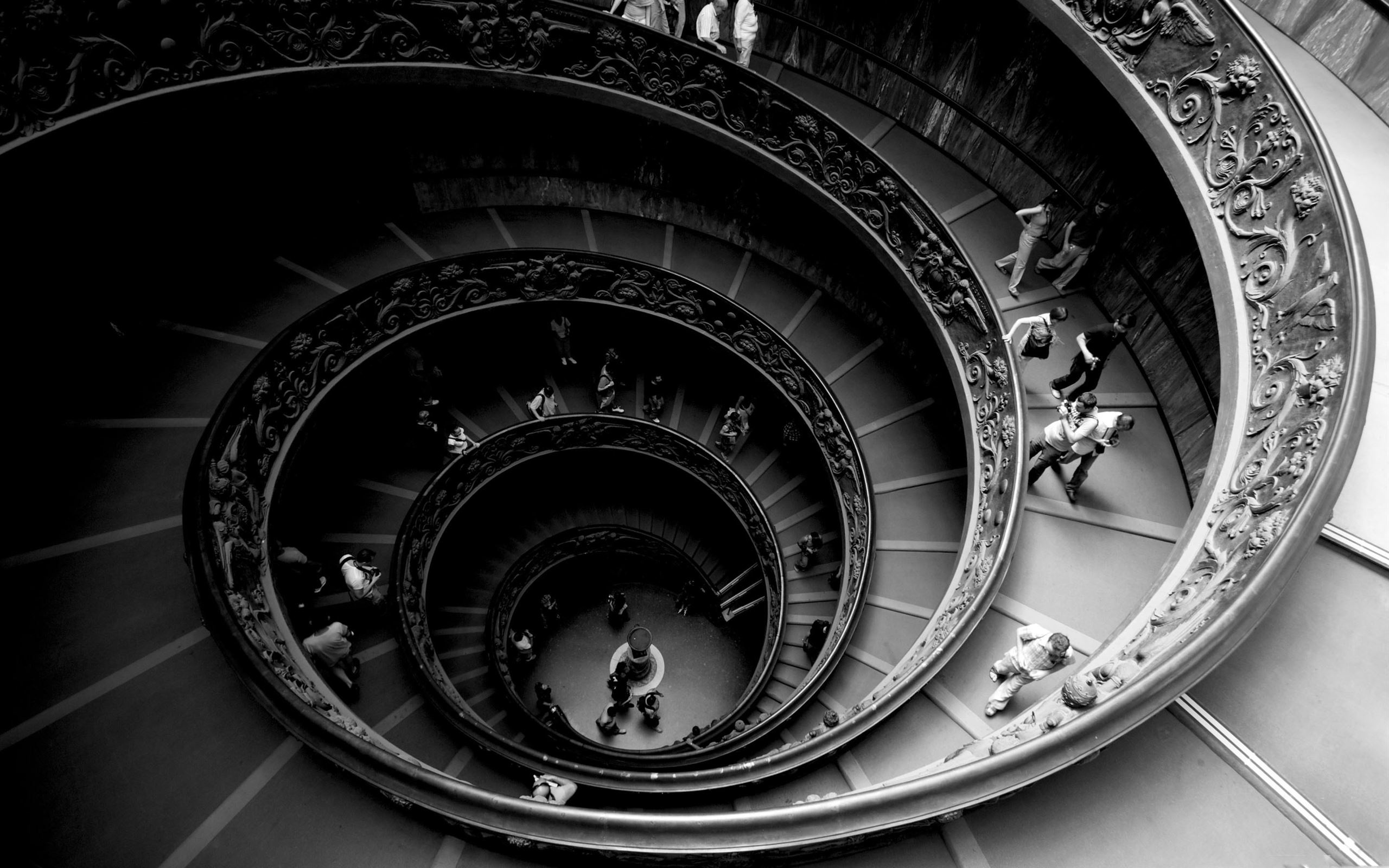 Golden Ratio: Spiral staircase, Architecture, Monochrome, Vatican museum, Symmetry. 2560x1600 HD Background.