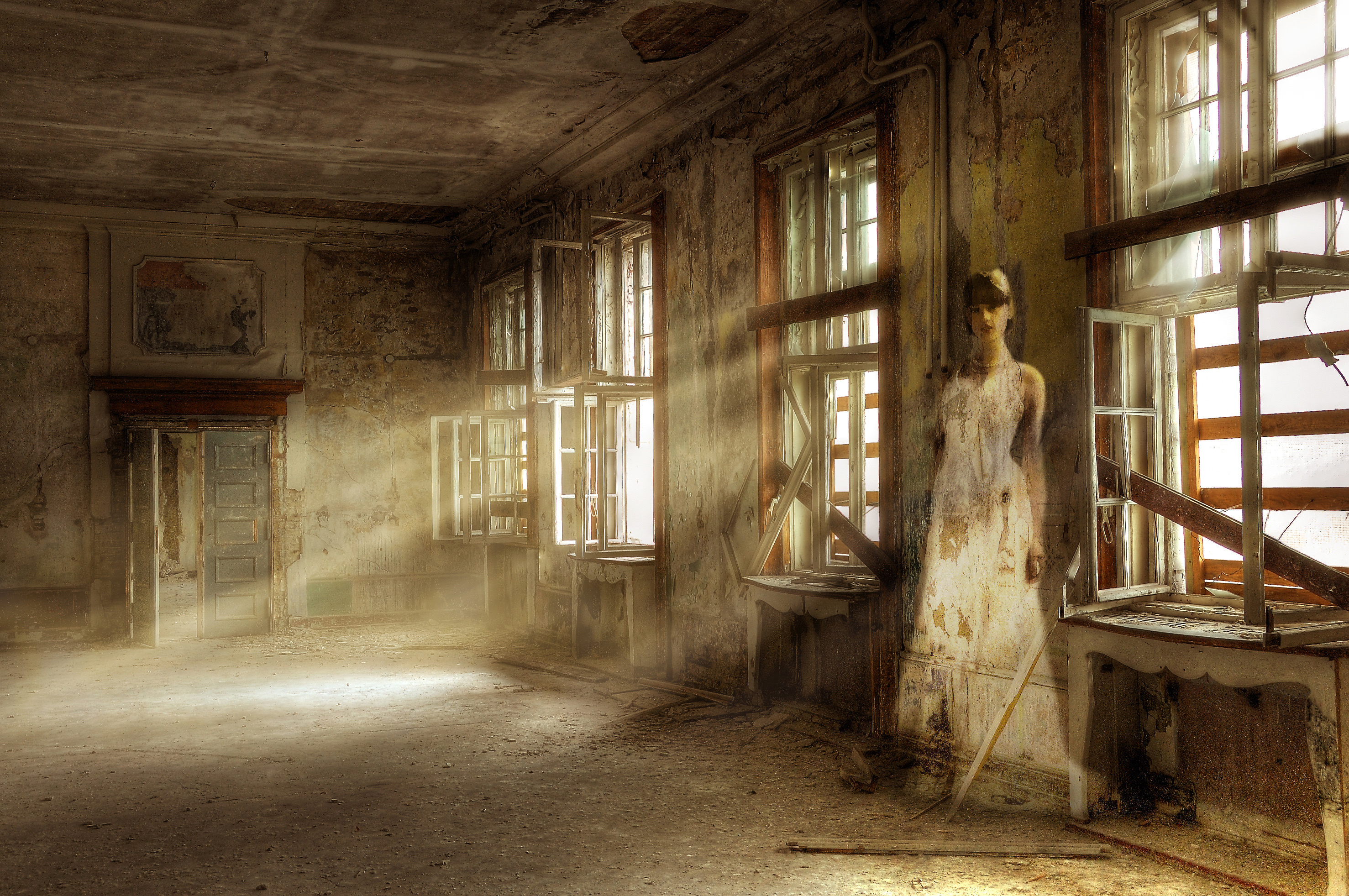 Gothic Art: Art, Ghost in an abandoned house, Mystic woman, Paranormal. 2960x1970 HD Wallpaper.