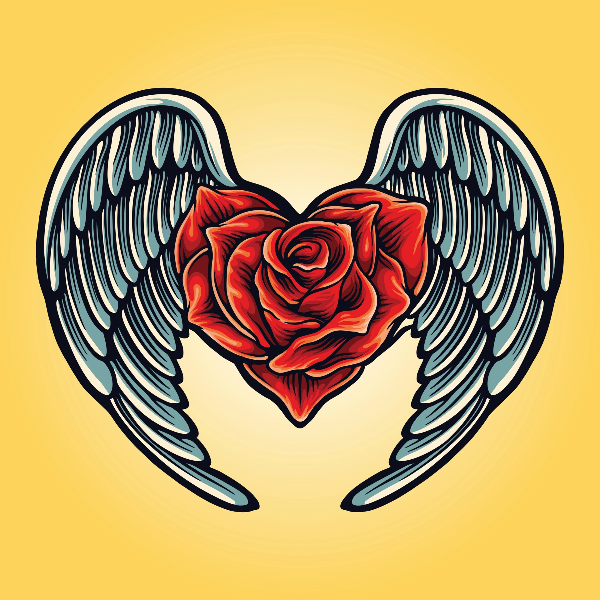 Heart With Wings, Tattoo illustration, Rose heart symbol, Angelic artwork, 1920x1920 HD Handy