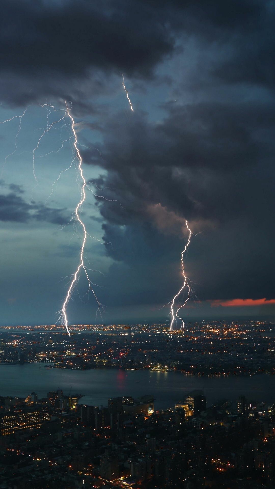 Thunderstorm drama, Cityscape spectacle, Rainy skyline, Overcast ambiance, 1080x1920 Full HD Phone